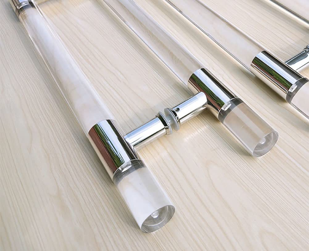 Modern Clear Acrylic Entry Door Handle - Crystal Dummy Bar Sliding Barn Door Pull - Internal/External Double Sided H-Shape Swing Door Knob with Hardware Kit (Silver, 100cm/39inch) - Perfect for Farmhouse, Office, and Interior/Exterior Doors
