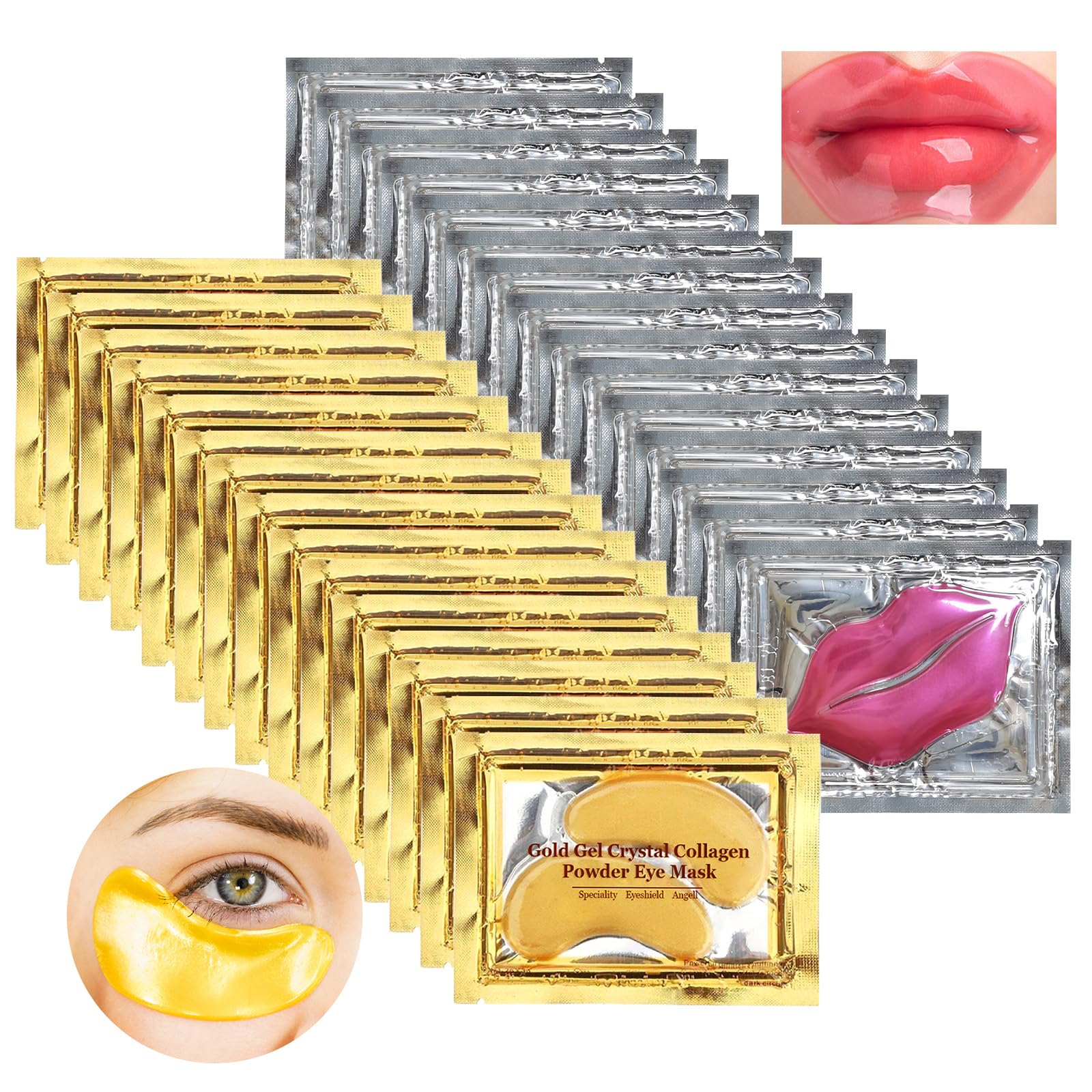 15 Pairs Collagen Eye Masks & 15 Moisturizing Lip Masks Set - Anti-Wrinkle Under Eye Patches & Hydrating Lip Pads for Dark Circles, Fine Lines & Dry Lips - Perfect for Night Skincare Routine & Travel Essentials