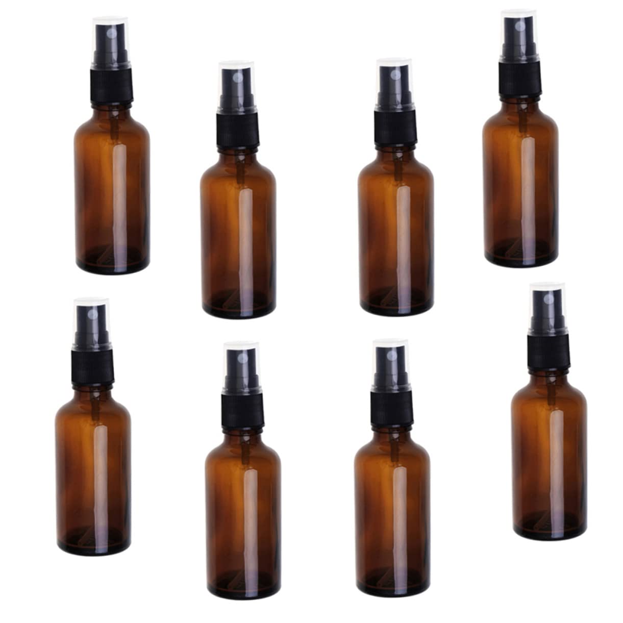FRCOLOR 8-Pack Amber Glass Spray Bottles (2oz) - Refillable Travel-Size Lotion Containers for Essential Oils, Hair Care & Cosmetics | Leakproof Makeup Sprayer for Toiletries, Skincare & Aromatherapy (Perfect for Travel, Gym & Home Use)