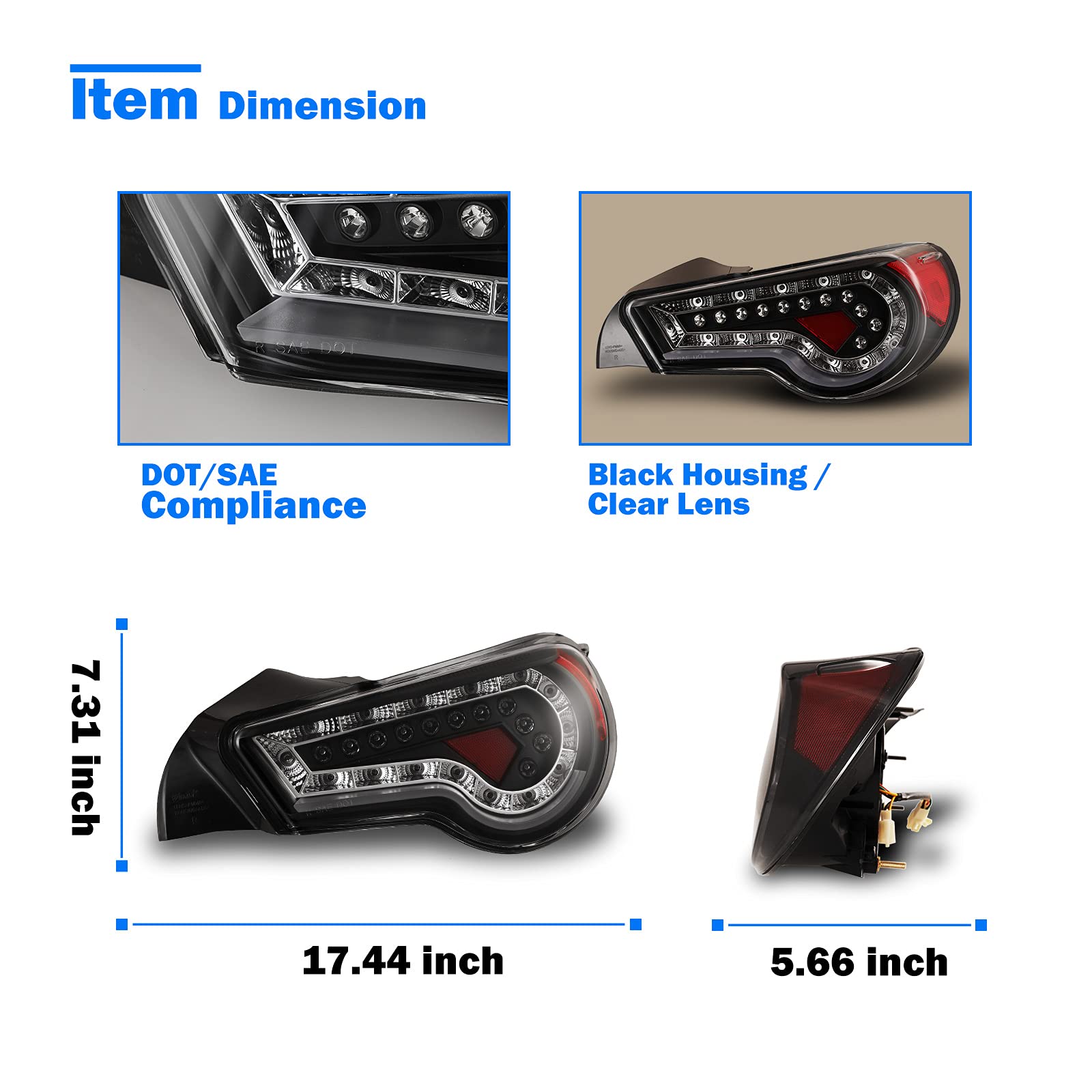 WOLFSTORM LED Tail Lights for 2013-2017 Subaru BRZ, 2013-2016 Scion FRS & 2017 Toyota 86 - Direct Fit Replacement Assembly (Clear Lens) - Enhance Night Visibility & Style for Street Racing & Custom Builds