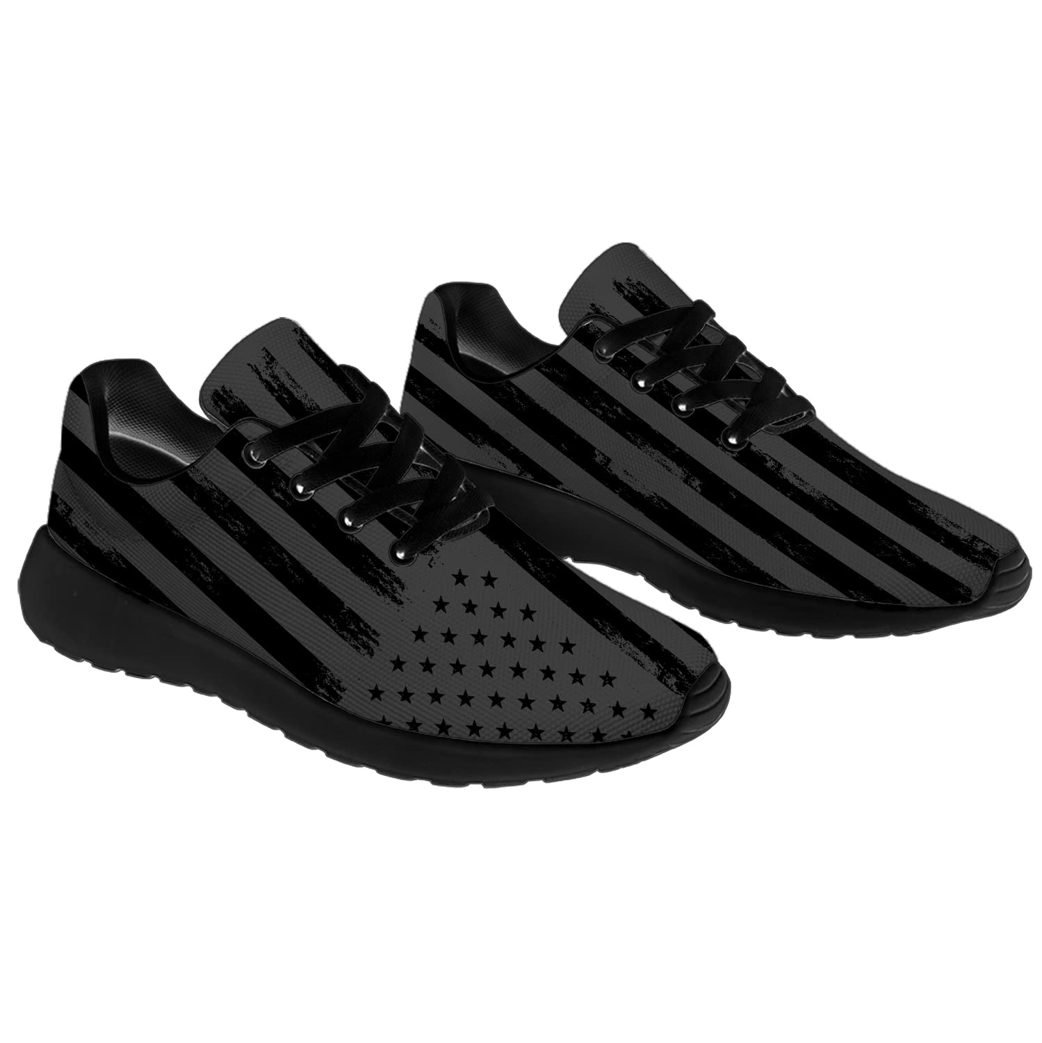 **USA Flag Patriotic Running Shoes for Men & Women - Comfortable Walking & Tennis Sneakers - Black American Flag Design - Perfect Gift for Boys & Girls (Size 4 Men/6 Women) - Ideal for Outdoor Activities, Sports & Casual Wear**