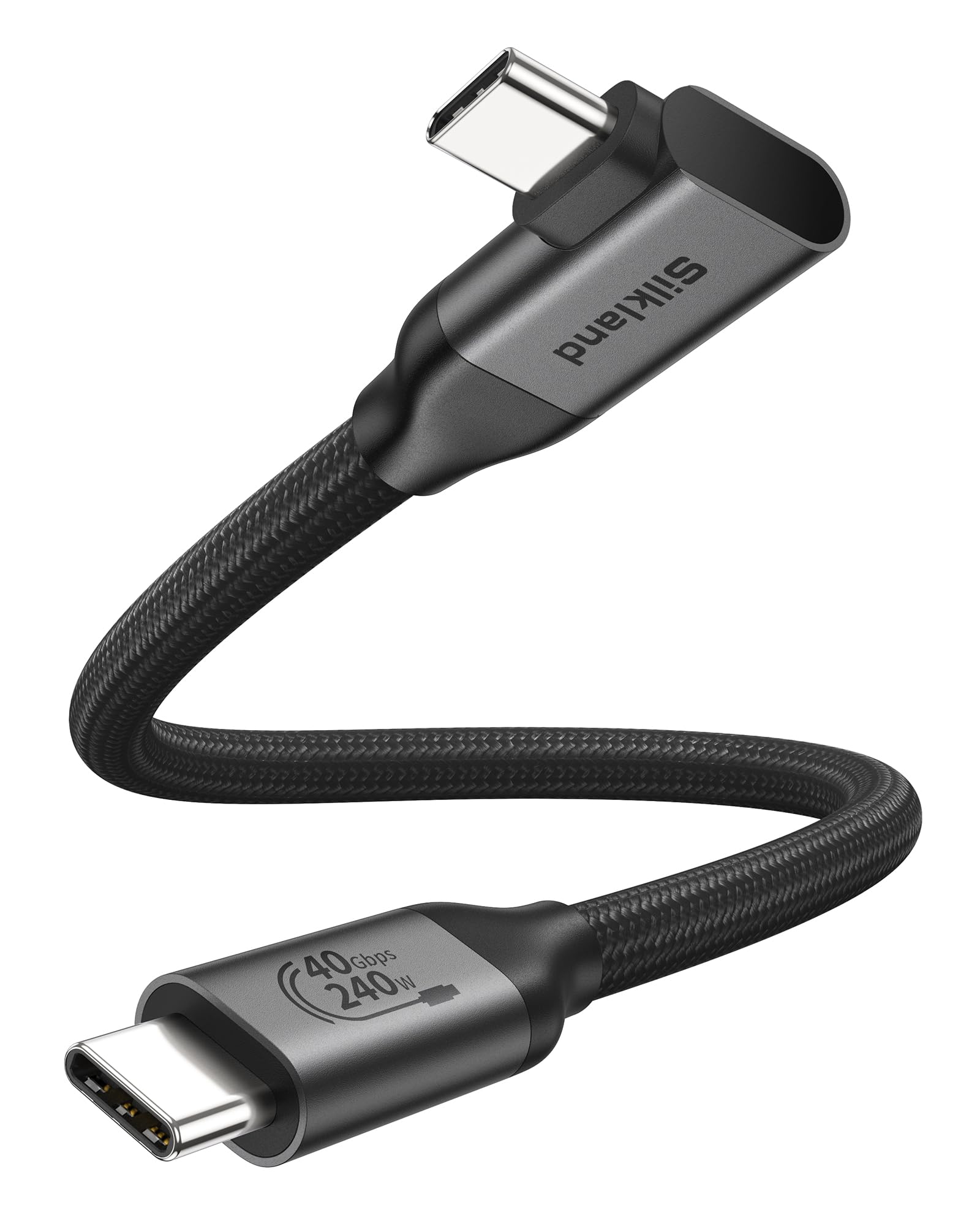 Silkland 1FT USB 4 Cable - Thunderbolt 4 Compatible Right Angle 90° Connector | 40Gbps High-Speed Data Transfer | Supports 8K/5K/4K@60Hz Video & 240W Fast Charging | Perfect for MacBook, iPhone 16, iPad, Docking Stations & SSD Drives | Ideal for Home Office, Gaming & Professional Workstations