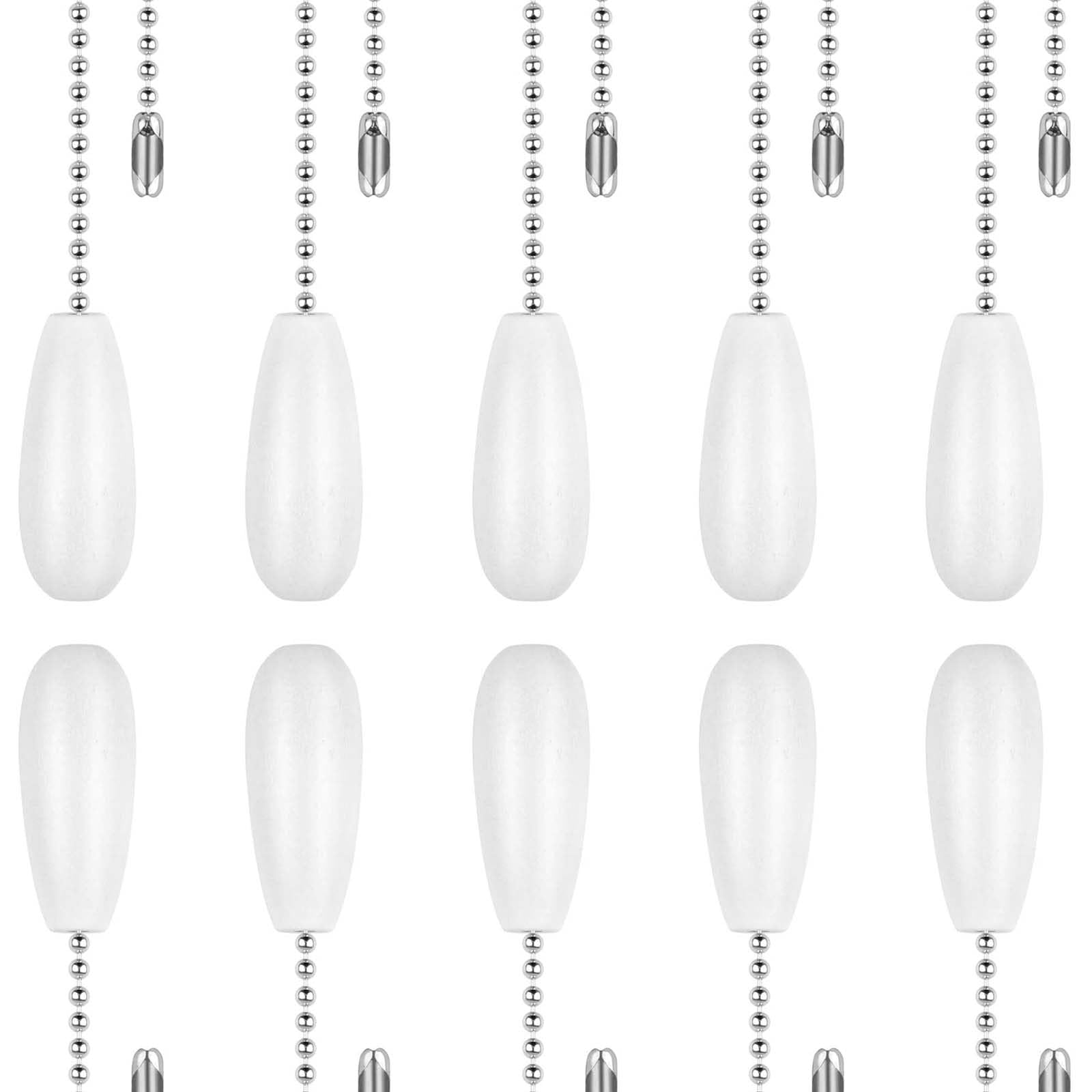10Pcs White Ceiling Fan Pull Chain Extenders - Decorative Wooden Fan Chain Replacement for Light & Lamp - Perfect for Home, Bedroom & Living Room Ceiling Fan Upgrade
