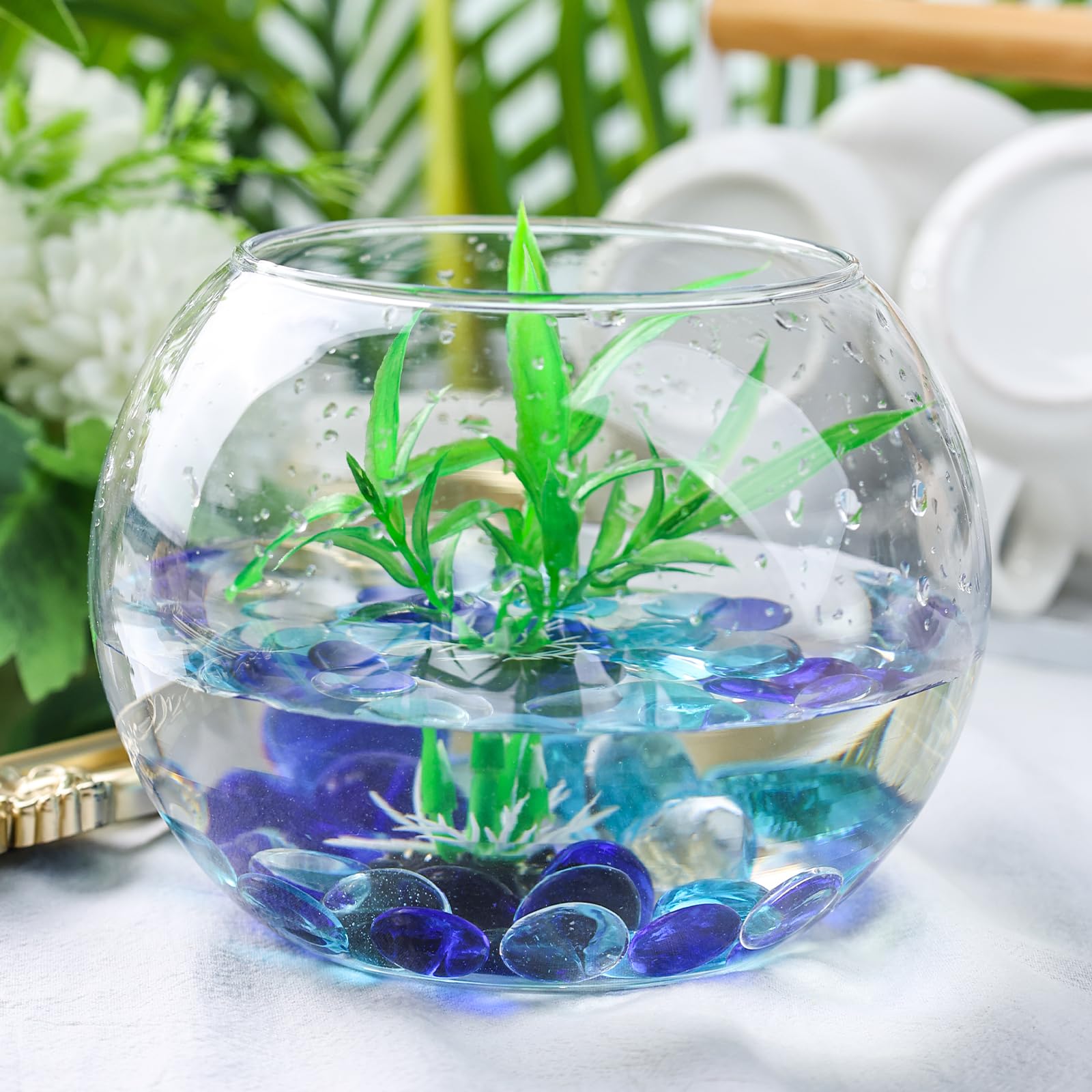 DomeStar 2LB Mixed Blue Flat Glass Marbles - Decorative Vase Fillers, Aquarium Pebbles & Fish Tank Rocks for DIY Crafts, Table Scatter & Home Decor | Perfect for Centerpieces, Terrariums & Wedding Decorations