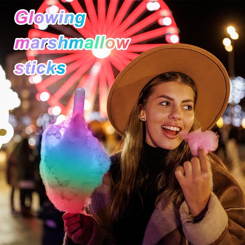 Glow in the Dark Cotton Candy Sticks - Reusable LED Glow Sticks for Cotton Candy Machines - Colorful Light Up Cones for Parties, Carnivals & Night Events