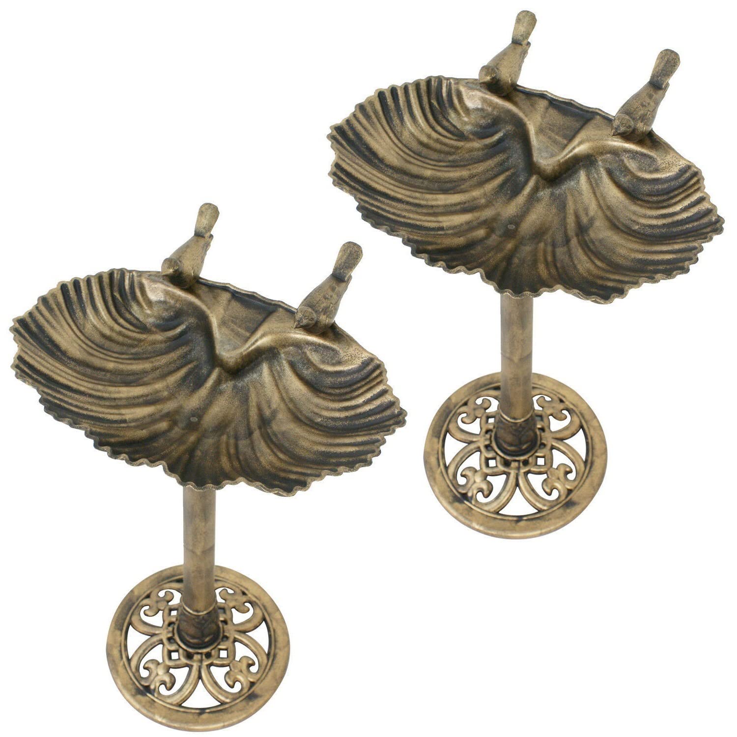 2X Antique Gold Pedestal Garden Decor Outdoor Bird Bath Sitting Pair - Elegant Birdbath for Garden, Patio, and Backyard - Perfect for Attracting Birds and Enhancing Outdoor Decor