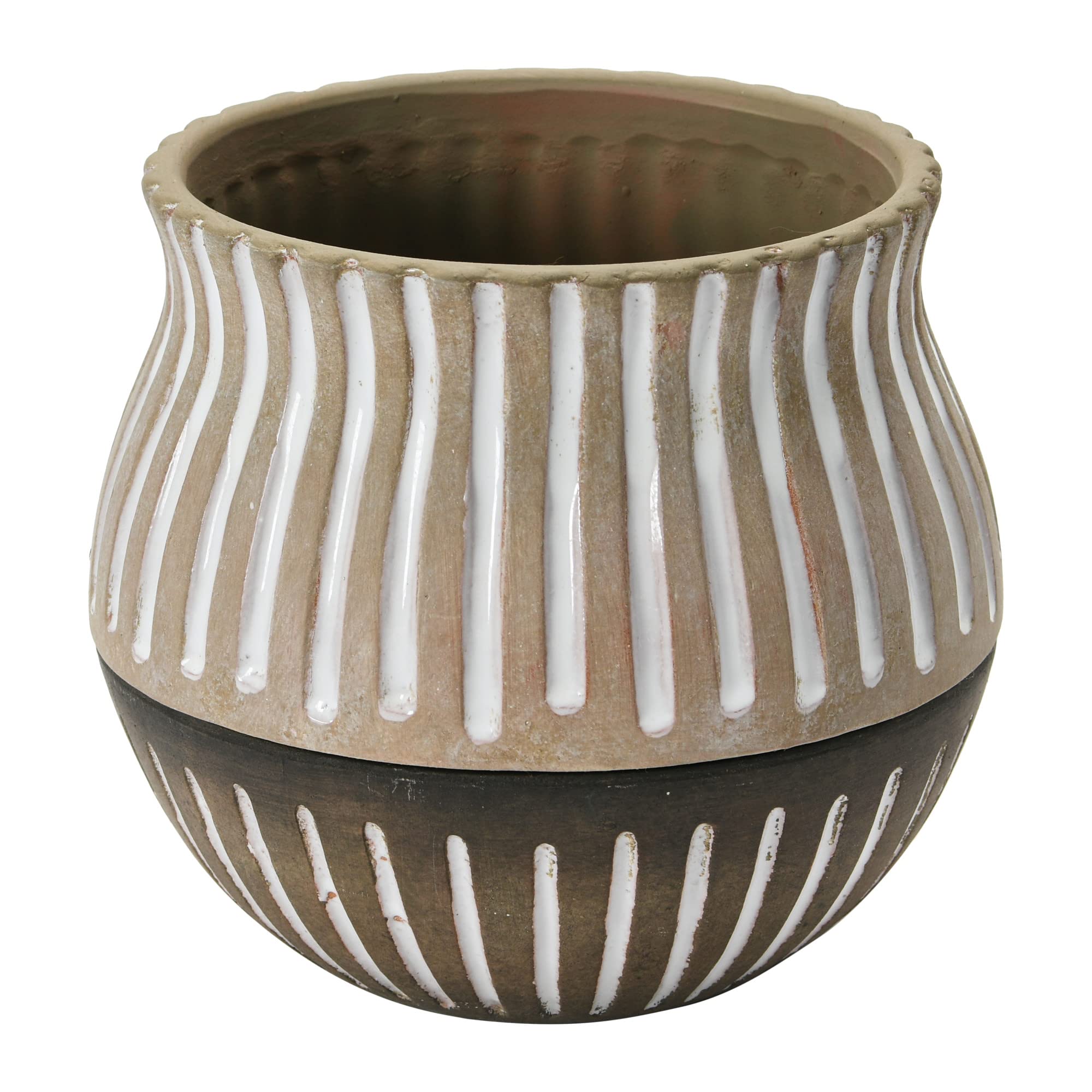 Creative Co-Op Terra Cotta Planter Pots with Saucers - Set of 2, Brown & White Ceramic Flower Pots for Indoor Plants, Succulents & Herbs - Perfect for Home Decor, Windowsills & Garden Planting
