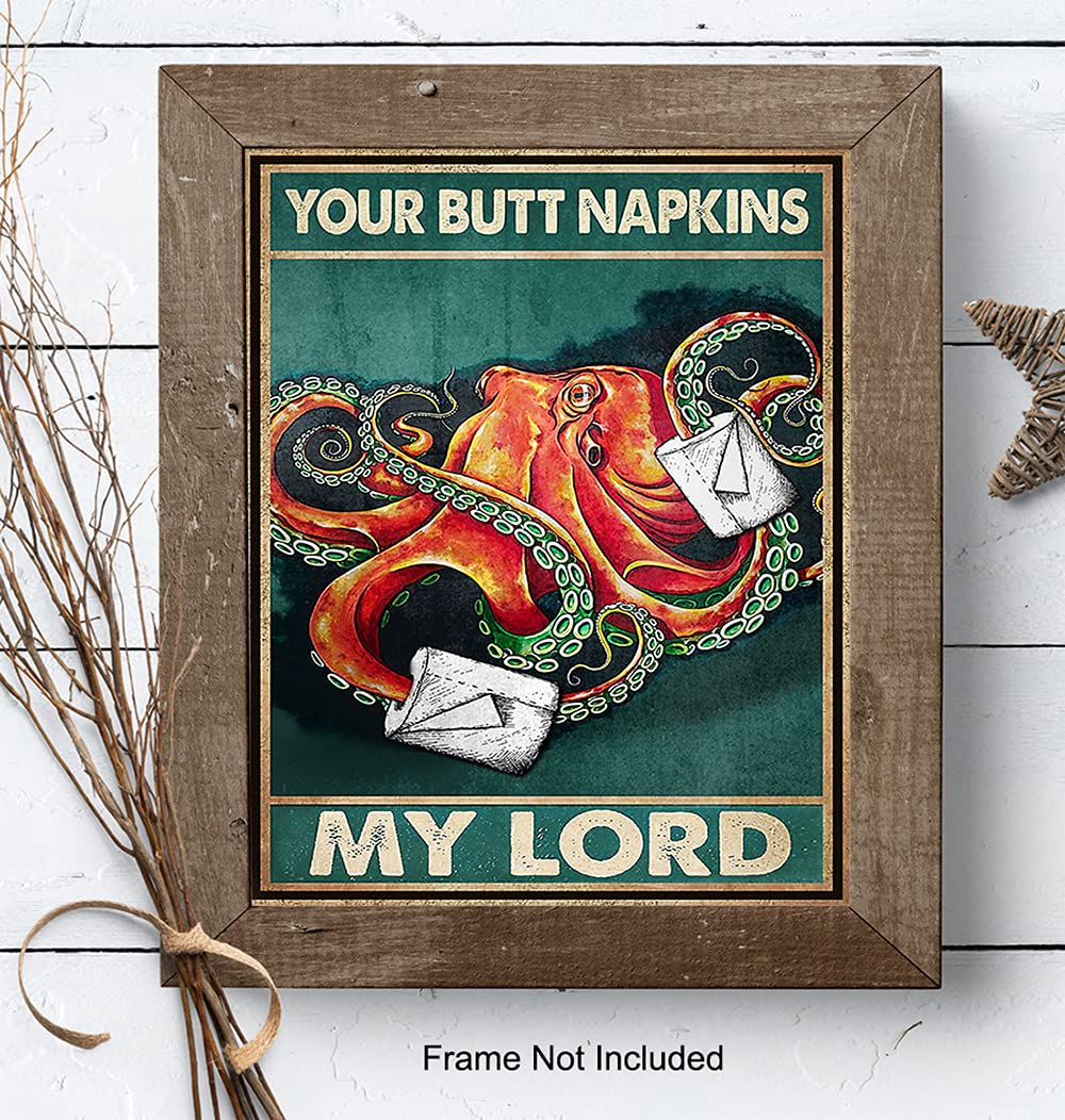 Octopus Nautical Bathroom Decor - Funny Coastal Wall Art - Beach Themed Restroom Sign - Toilet Paper Holder & Bathroom Wall Decor - Powder Room & Guest Bath Accessories | Perfect for Coastal Homes, Beach Houses & Nautical Themed Bathrooms