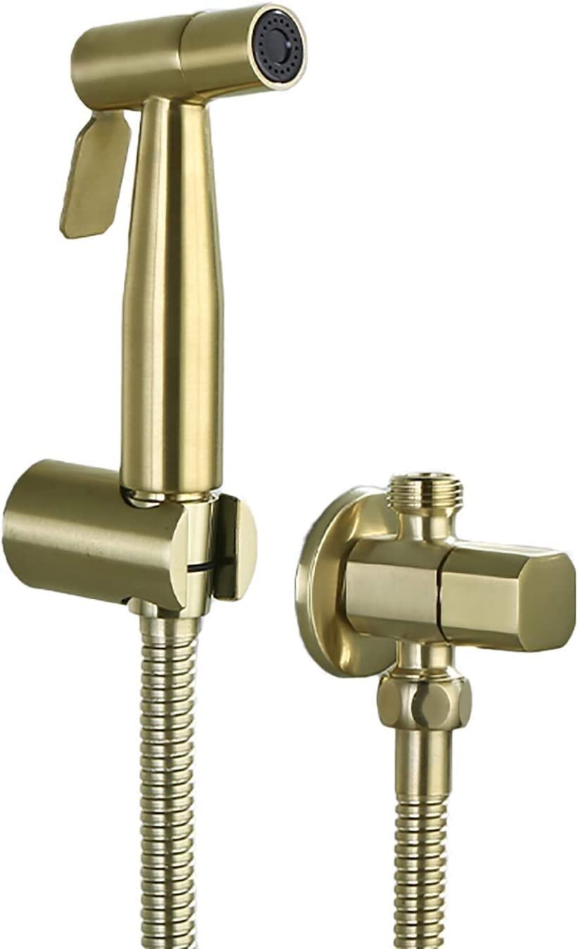 Premium Brass Handheld Toilet Sprayer Kit - Cold Water Wall Mounted Diaper Sprayer with Stainless Steel Hose & Angle Valve (Brushed Gold Finish) - Perfect for Cloth Diaper Cleaning, Baby Care & Bathroom Hygiene