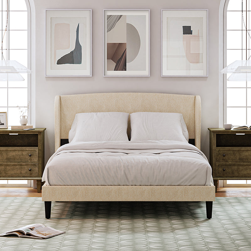 Baotist Upholstered Wingback Platform Bed Frame - Queen Size Modern Bedroom Furniture for Master Bedroom, Guest Room & Apartment
