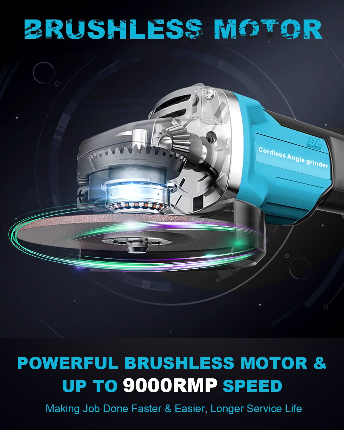 18V Brushless Cordless Angle Grinder Power Tool Kit - No Battery (Compatible with 18V Batteries) with Handle, Grinding Wheel, Cutting Wheel, Flap Disc & Carving Disc - Perfect for Metal Cutting, Grinding, Polishing & DIY Projects