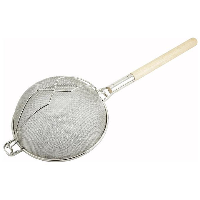 Winco 14.25-Inch Double Mesh Stainless Steel Strainer - Heavy Duty Commercial Grade Kitchen Colander for Pasta, Vegetables & Fruits - Perfect for Restaurants, Catering & Home Cooking