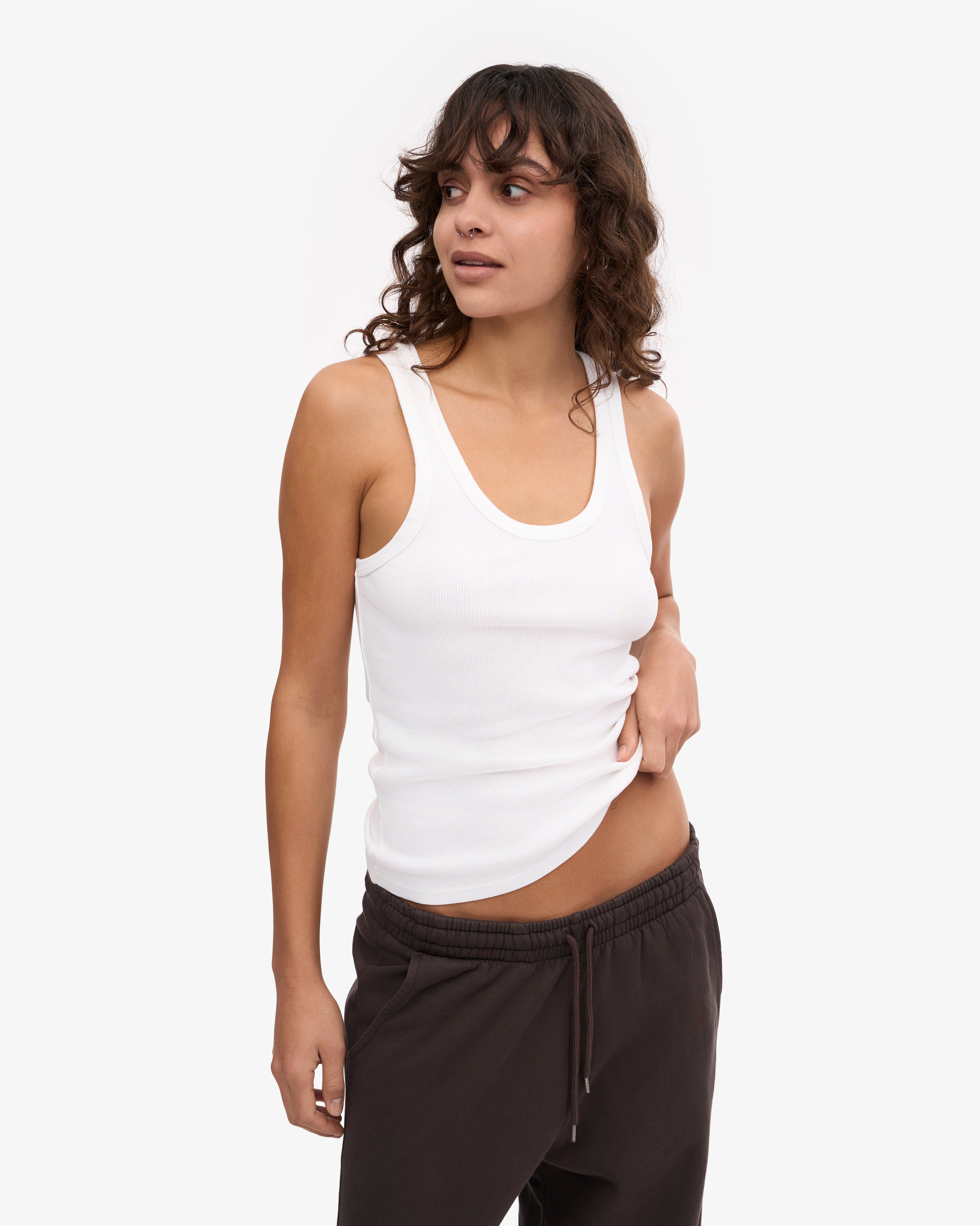 Organic Cotton Ribbed Tank Top for Women - Breathable & Soft - Optical White - Perfect for Yoga, Gym & Summer Outfits