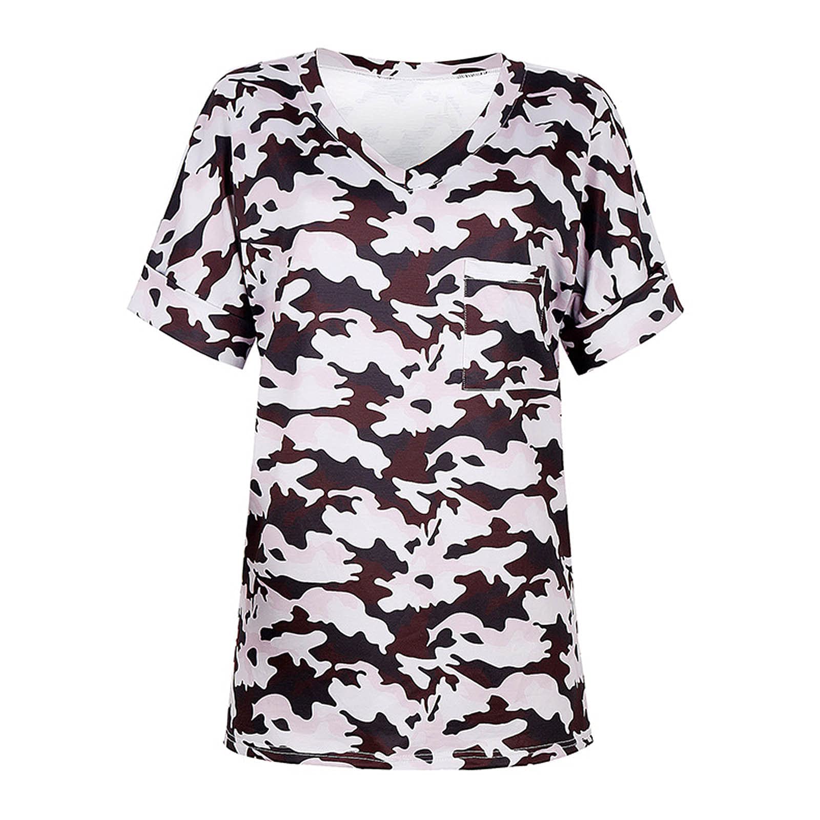 Women's Summer Graphic Tie-Dye V-Neck Short Sleeve T-Shirt - Casual Tunic Blouse for Beach, Travel & Everyday Wear
