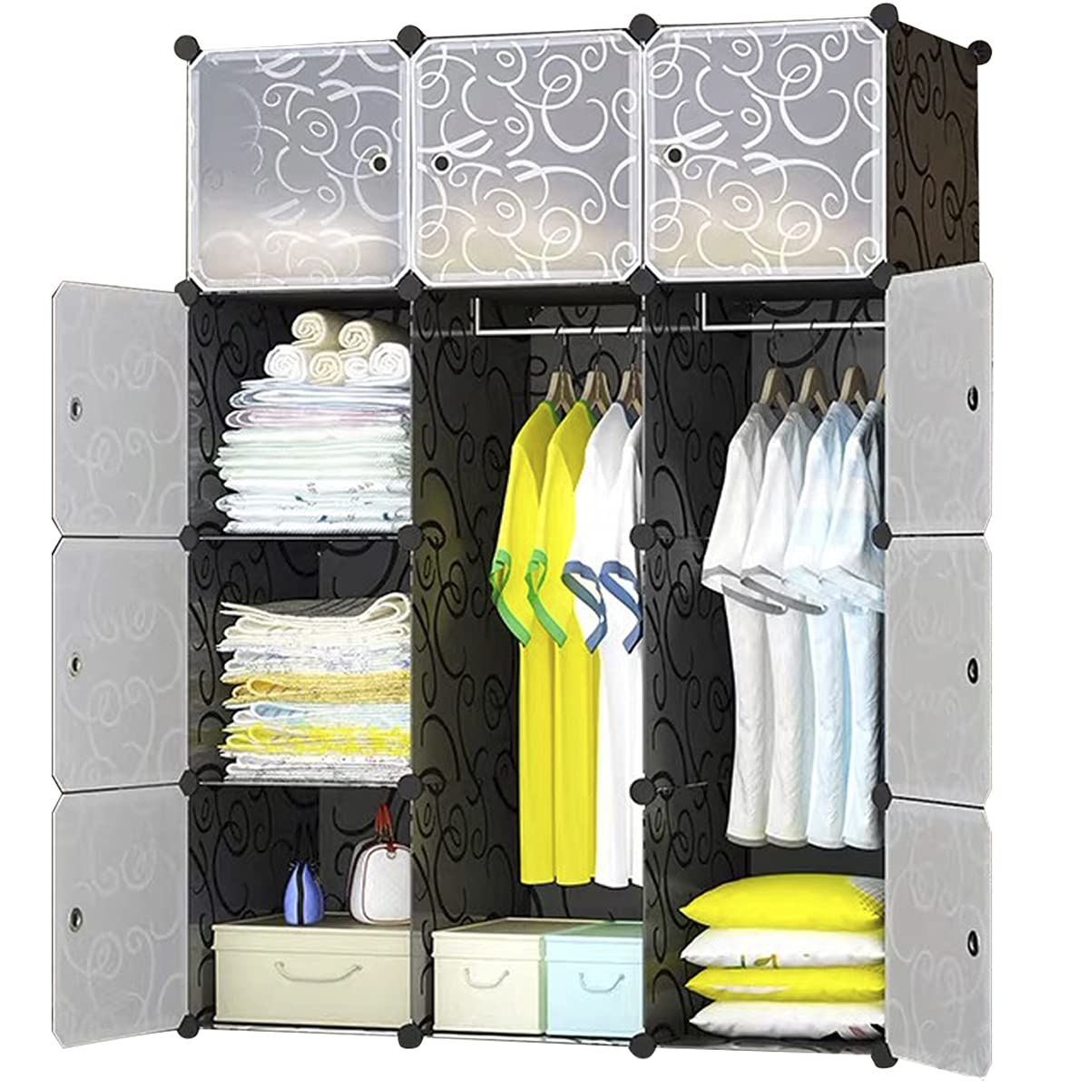 BRIAN & DANY 12-Cube Portable Wardrobe Closet with 2 Hanging Rails - Space Saving Modular Storage Organizer for Clothes, Shoes, Toys - Perfect for Bedroom, Dorm, Apartment & Small Spaces