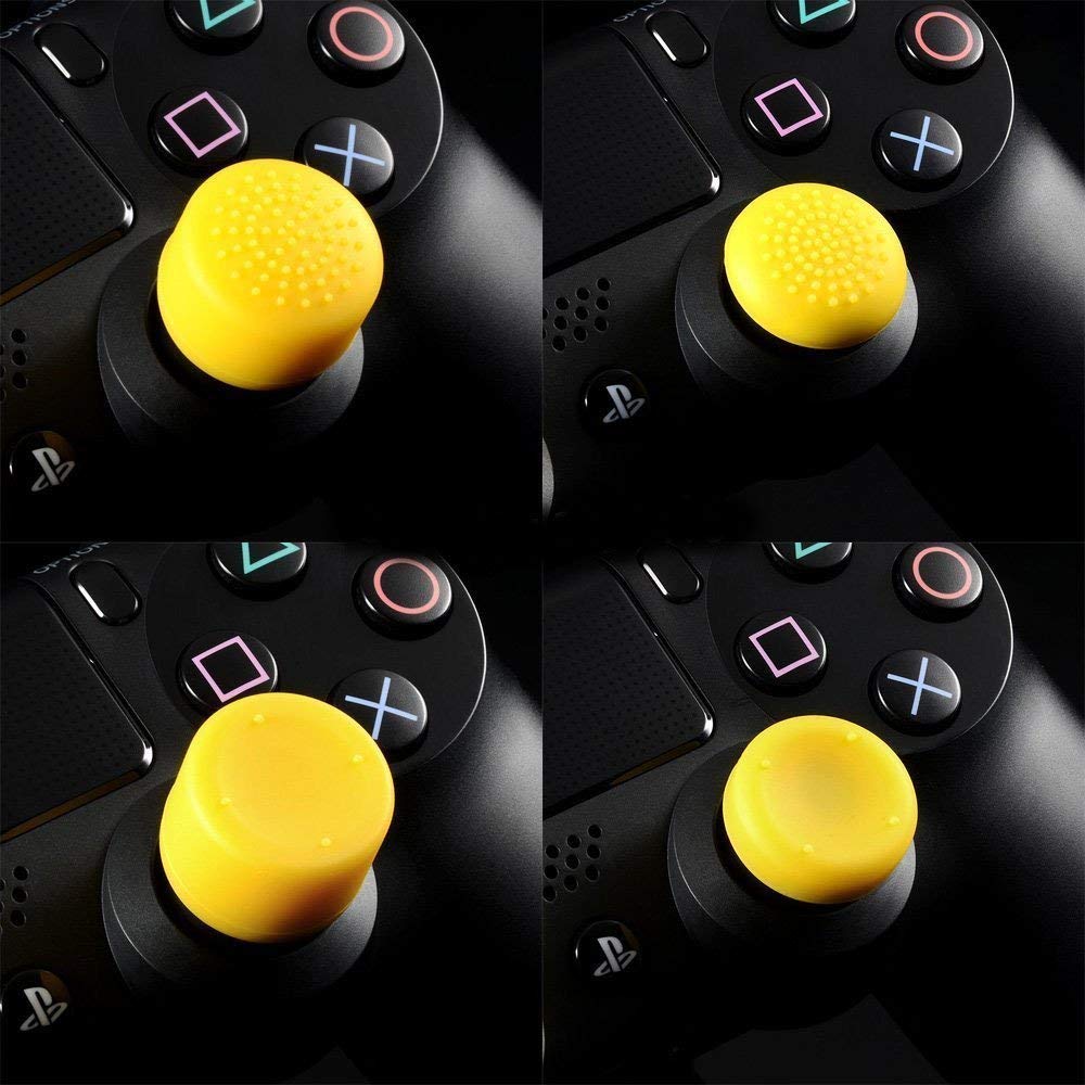 Universal Silicone Thumb Grip Caps for PS5, PS4, PS3, Switch Pro, Xbox One, Xbox 360, Wii U & PS2 Controllers - 8 Pack Yellow Rubber Joystick Cover Replacement - Improve Grip & Comfort for Gaming Sessions