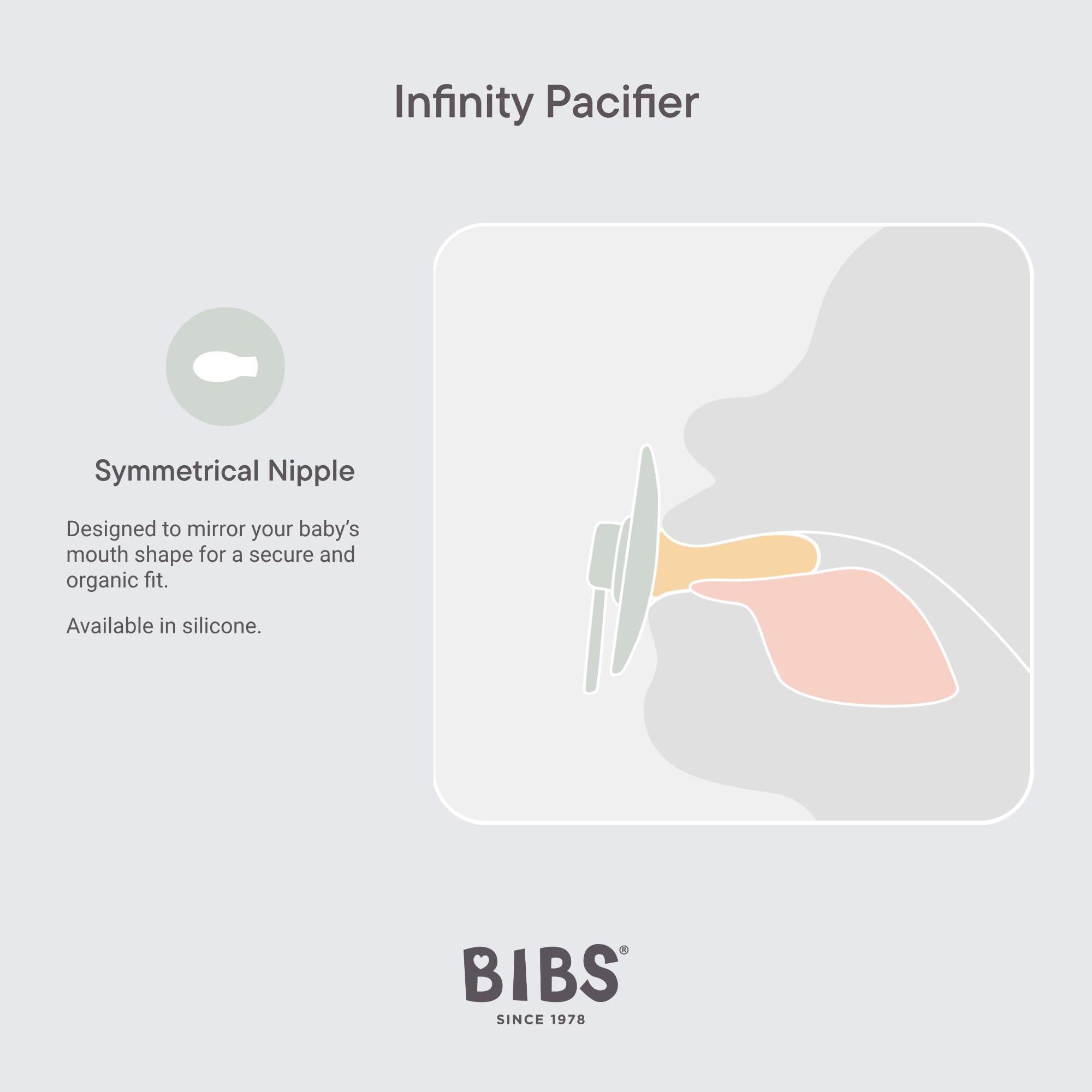 BIBS Infinity Symmetrical Pacifier 2-Pack, BPA-Free, Symmetrical Nipple, Silicone Baby Soother, Made in Denmark, Size 1 (0-6 Months), Ivory/Blossom – Perfect for Newborns & Infants, Daytime Comfort & Nighttime Soothing