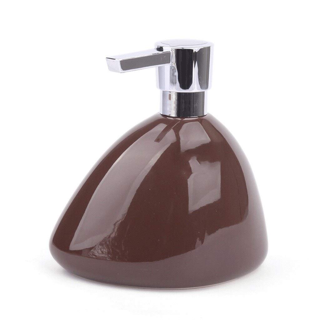 Ceramic Manual Soap Dispenser for Bathroom & Kitchen - Glossy Countertop Hand Sanitizer, Shampoo & Lotion Bottle - Elegant Brown for Home, Office & Spa Use