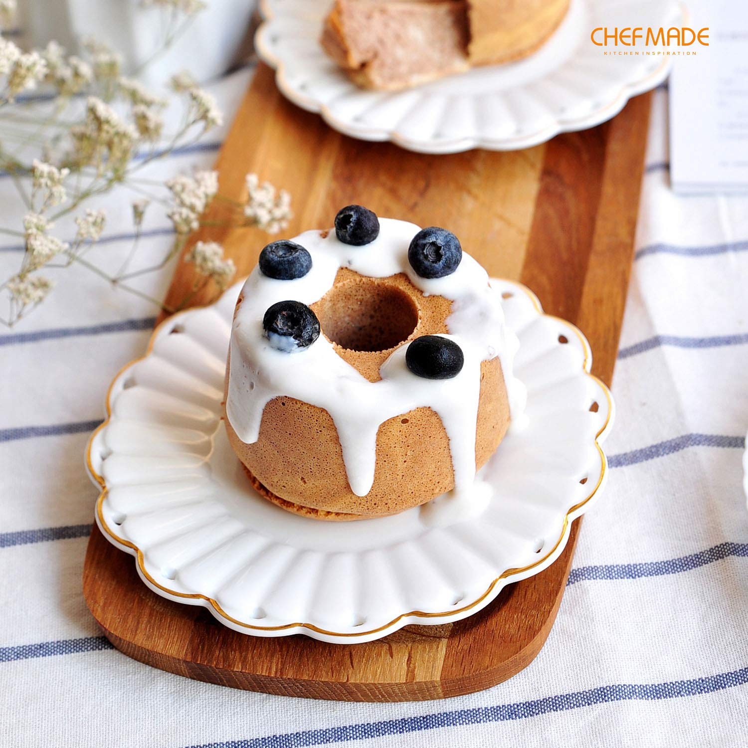 CHEFMADE 3.5-Inch Mini Angel Food Cake Pan Set, 4-Piece Nonstick Chiffon Tube Baking Pan for Oven & Instant Pot - Champagne Gold | Perfect for Baking Small Cakes, Cupcakes & Desserts