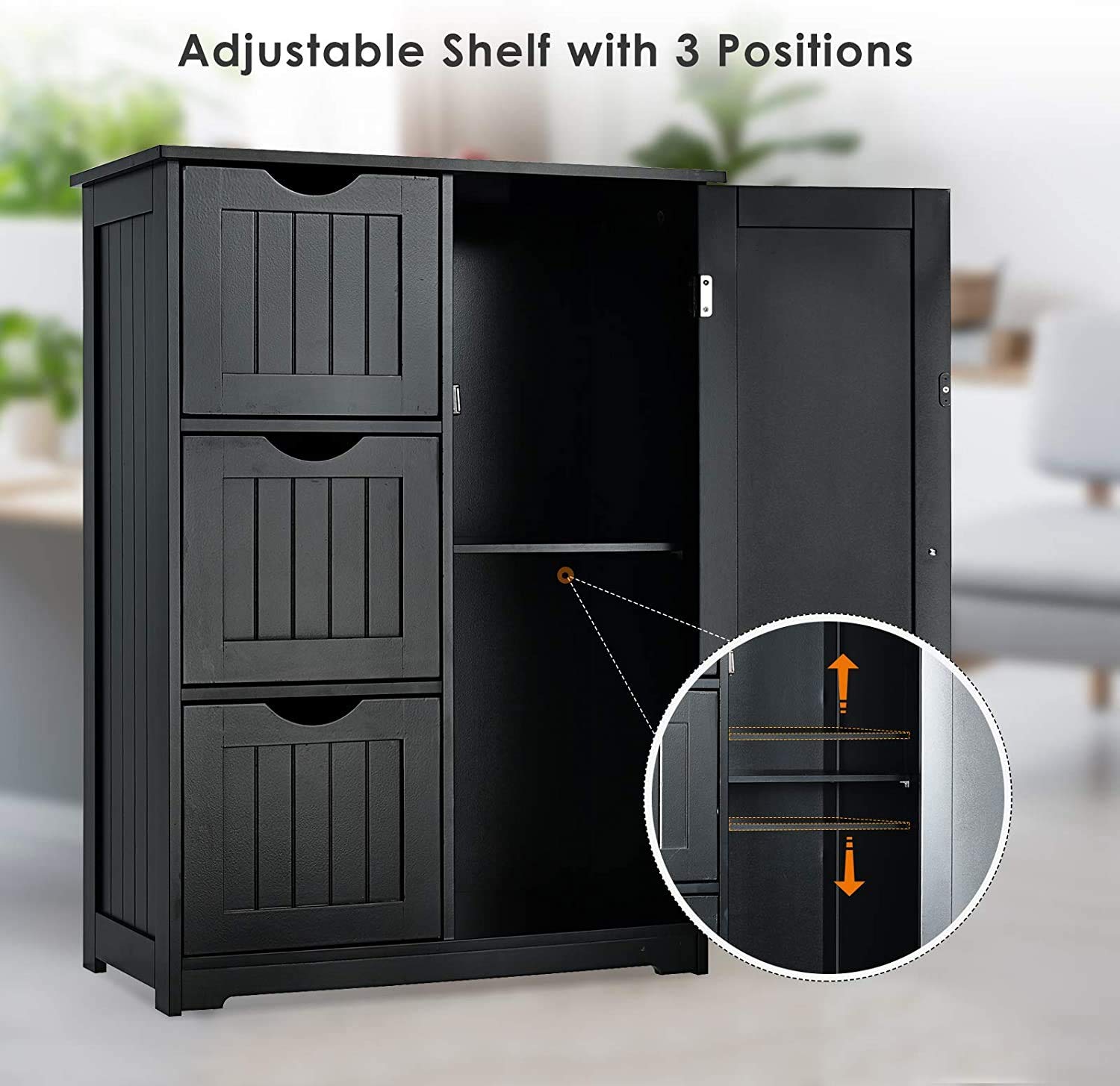 LDAILY Mocha Bathroom Floor Storage Cabinet - 3 Drawers & Adjustable Shelf, Freestanding Organizer for Bathroom, Entryway, Home Office (Black) | Perfect for Small Spaces, Towel Storage & Home Organization