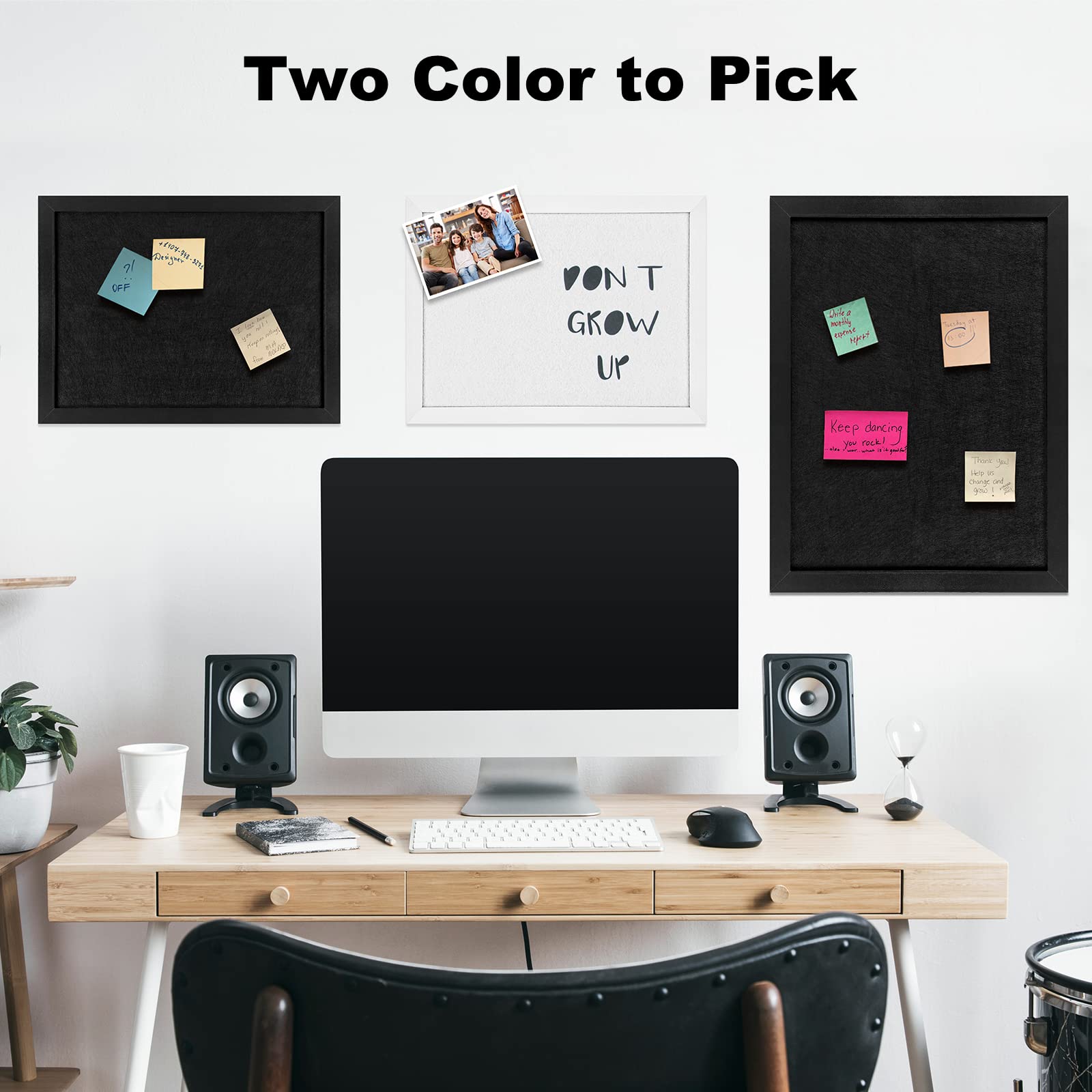 Wood Framed Cork Bulletin Board with Felt for Office, School & Home Decor