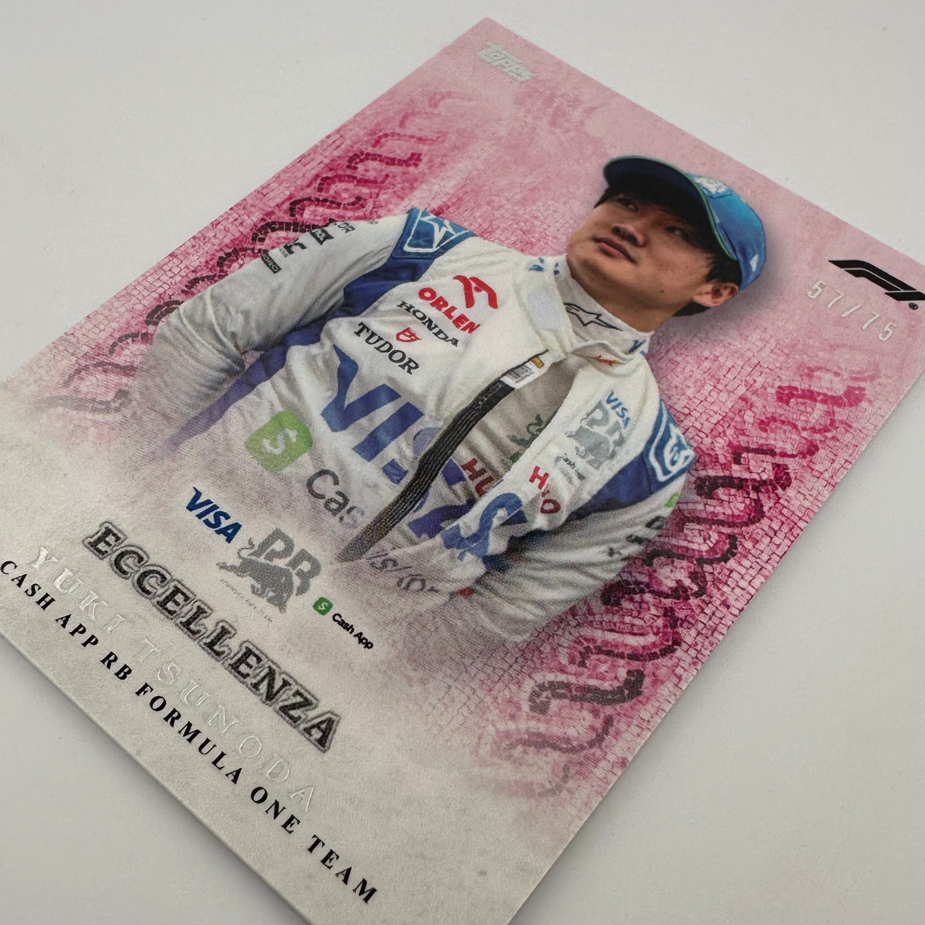 2024 Topps Eccellenza F1 Yuki Tsunoda #57/75 Pink Racing Driver Card - Perfect for F1 Collectors and Motorsport Memorabilia Enthusiasts