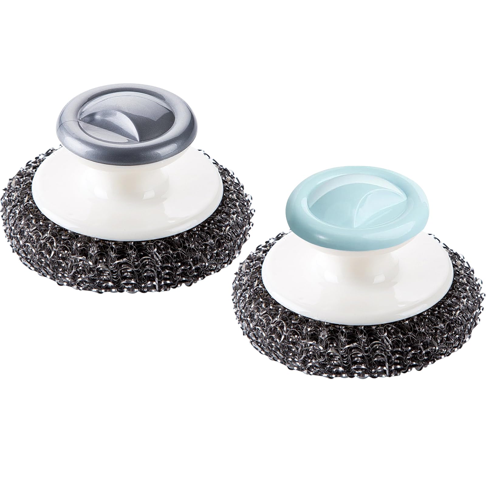 2-Pack Heavy Duty Stainless Steel Scrubber with Handle - for Pots, Pans & Grills Cleaning