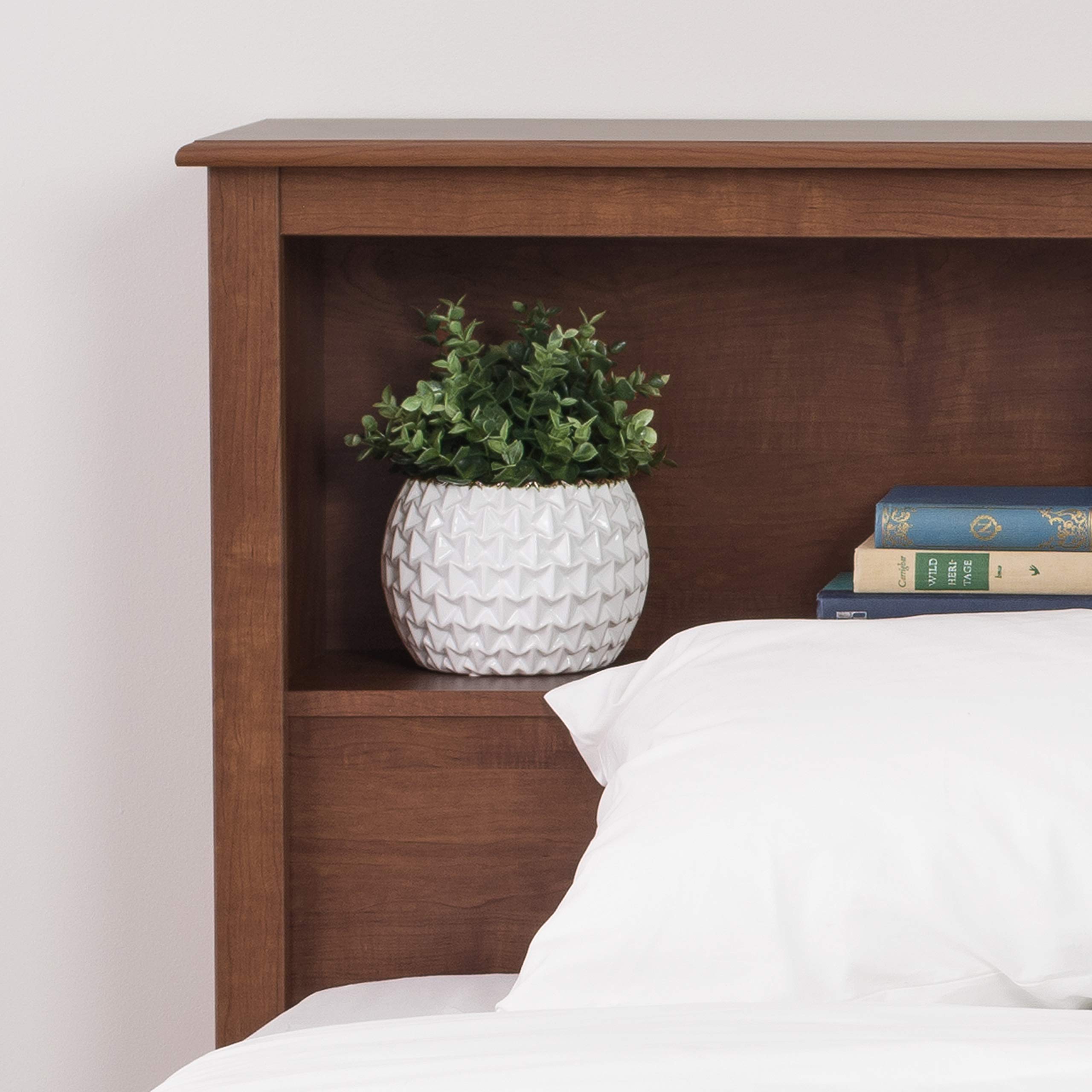 Prepac King Size Bookcase Headboard with Storage - Cherry Finish for Bedroom Organization | Perfect for Small Spaces & Home Libraries