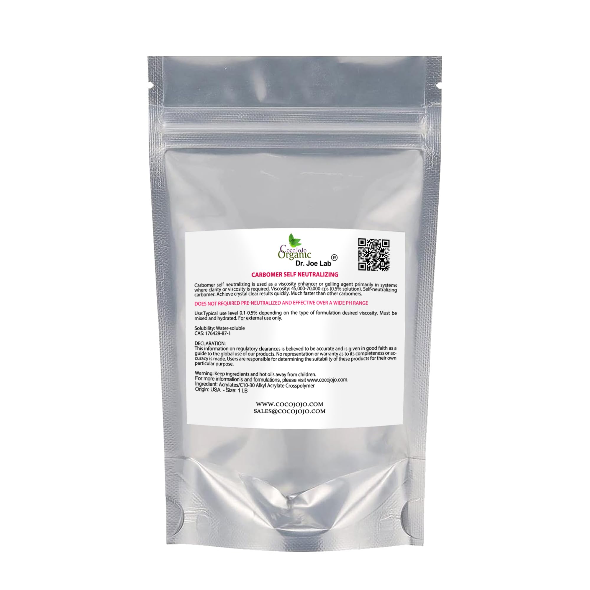 Cocojojo Self-Neutralizing Carbomer/Carbopol Bulk Powder 16 oz (1 lb) - Premium Cosmetic Thickening Agent for Gels, Creams & Lotions | Vegan, Cruelty-Free Formulation for DIY Skincare & Haircare Products