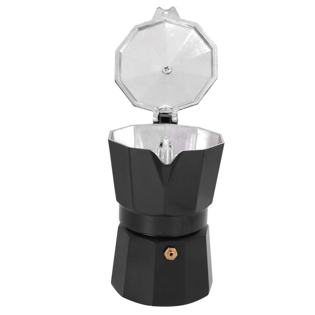 Oumefar 6 Cup Stovetop Espresso Maker - Italian Moka Pot for Rich Coffee - Durable Aluminum Coffee Brewer for Home & Office Use (Black) - Perfect for Espresso, Latte & Cappuccino Making