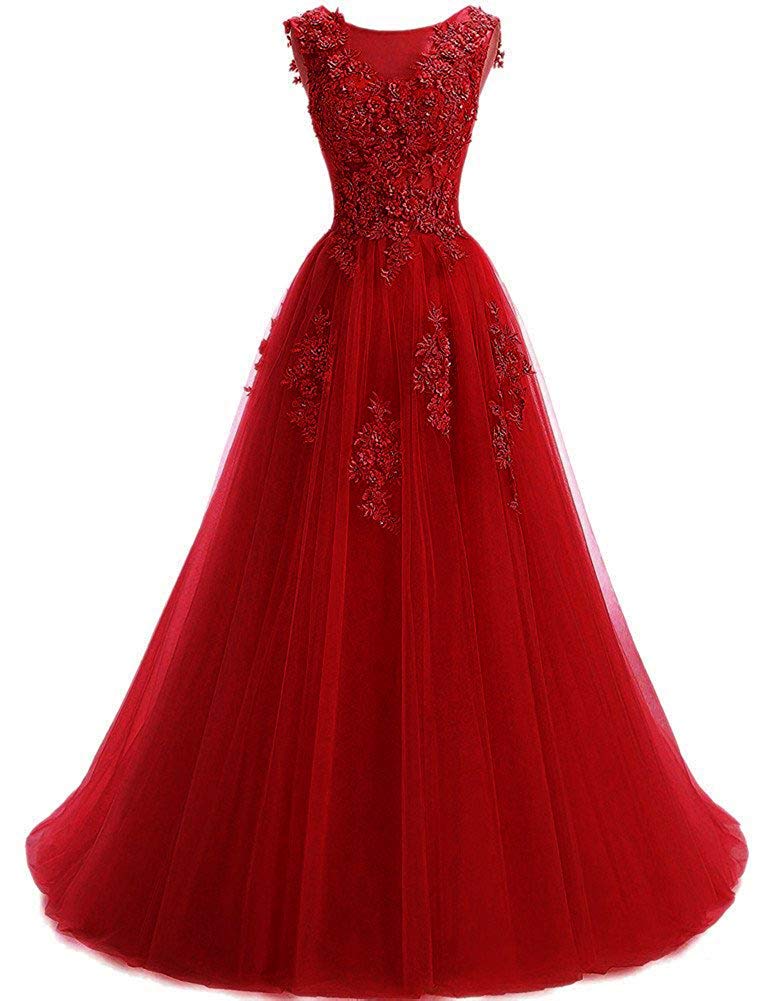 Uther Women's Long Formal Prom Dress - Elegant Evening Party Ball Gown with Lace Appliques, A-Line Bridesmaid Dress for Homecoming, Wedding & Special Occasions