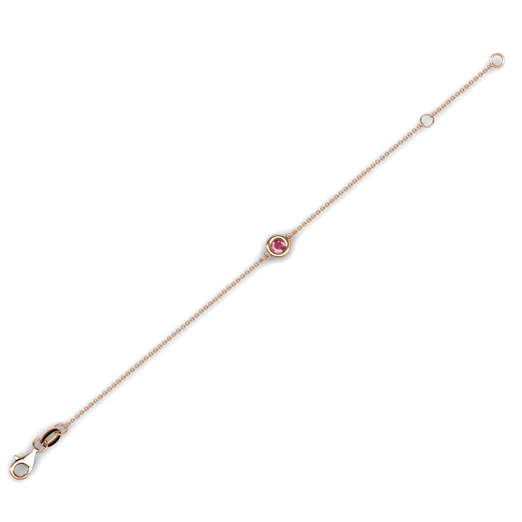0.08 ct Round Pink Tourmaline Solitaire Station Minimalist Bracelet in 14K Gold - Elegant Everyday Jewelry for Women, Perfect Gift for Birthday & Anniversary