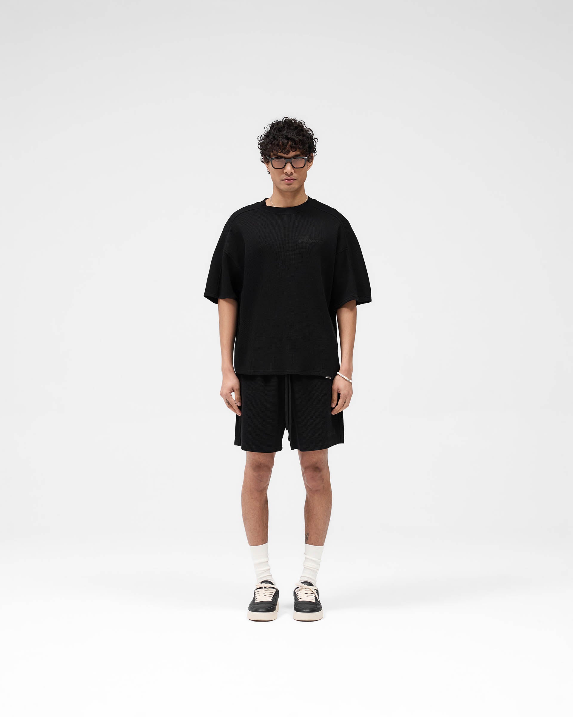 Waffle T-Shirt for Men & Women - Soft & Breathable Jet Black Cotton Tee - Perfect for Casual Wear, Layering & Everyday Comfort