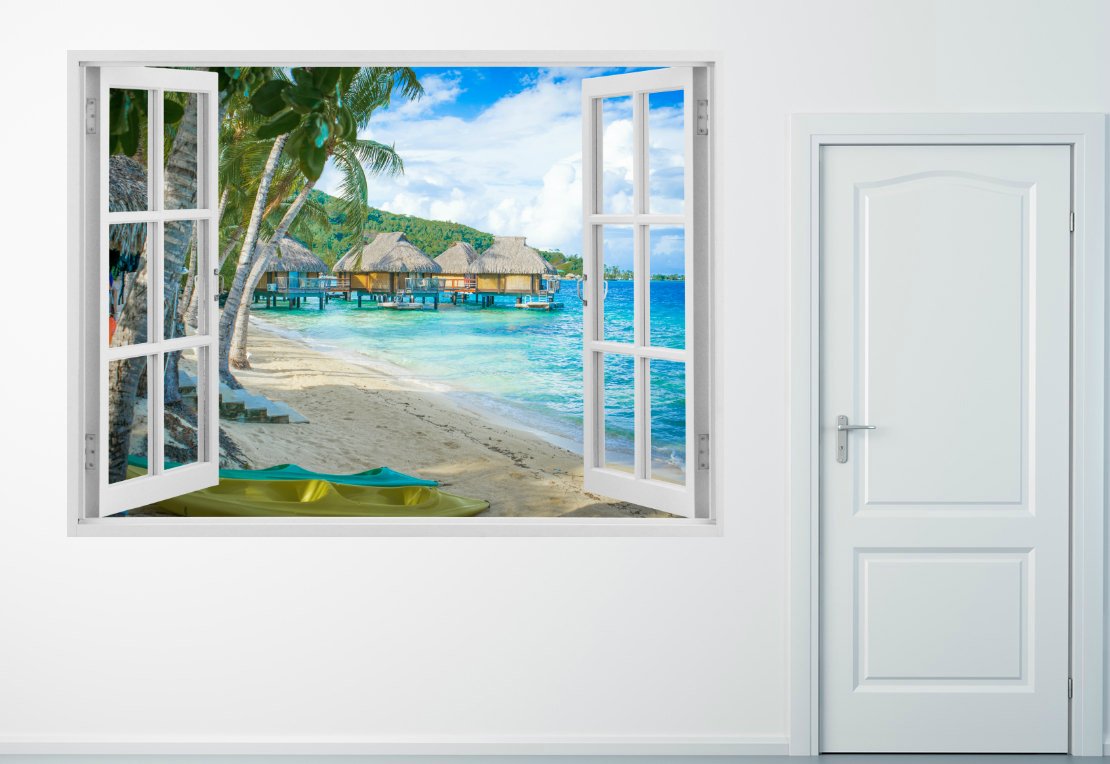Mi Alma 3D Removable Vinyl Wall Mural Stickers - White Window Frame Design with Realistic Views - Easy Peel & Stick Wall Decals for Home & Office Decor - Perfect for Living Room, Bedroom, Nursery and Commercial Spaces