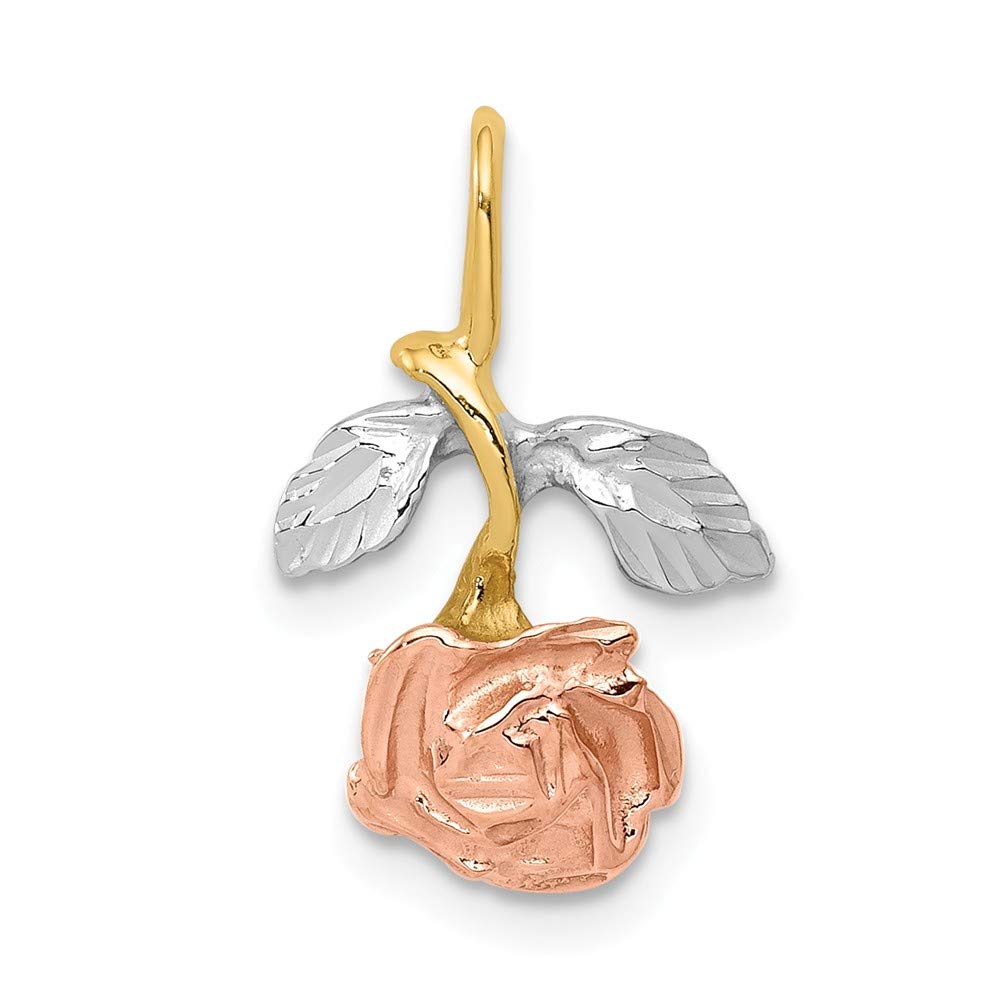 14K White & Yellow Gold Two-Tone Rose Chain Necklace with Slide Pendant Charm - 18mm x 11mm - Elegant Jewelry for Women, Perfect for Daily Wear, Parties & Special Occasions