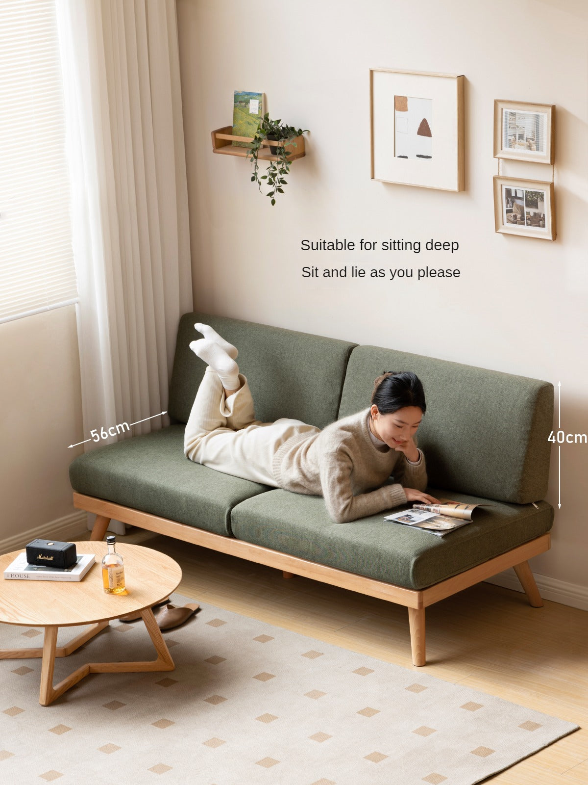 Premium Beech Solid Wood Upholstered Sofa - Comfortable & Durable Living Room Furniture for Relaxing & Entertaining