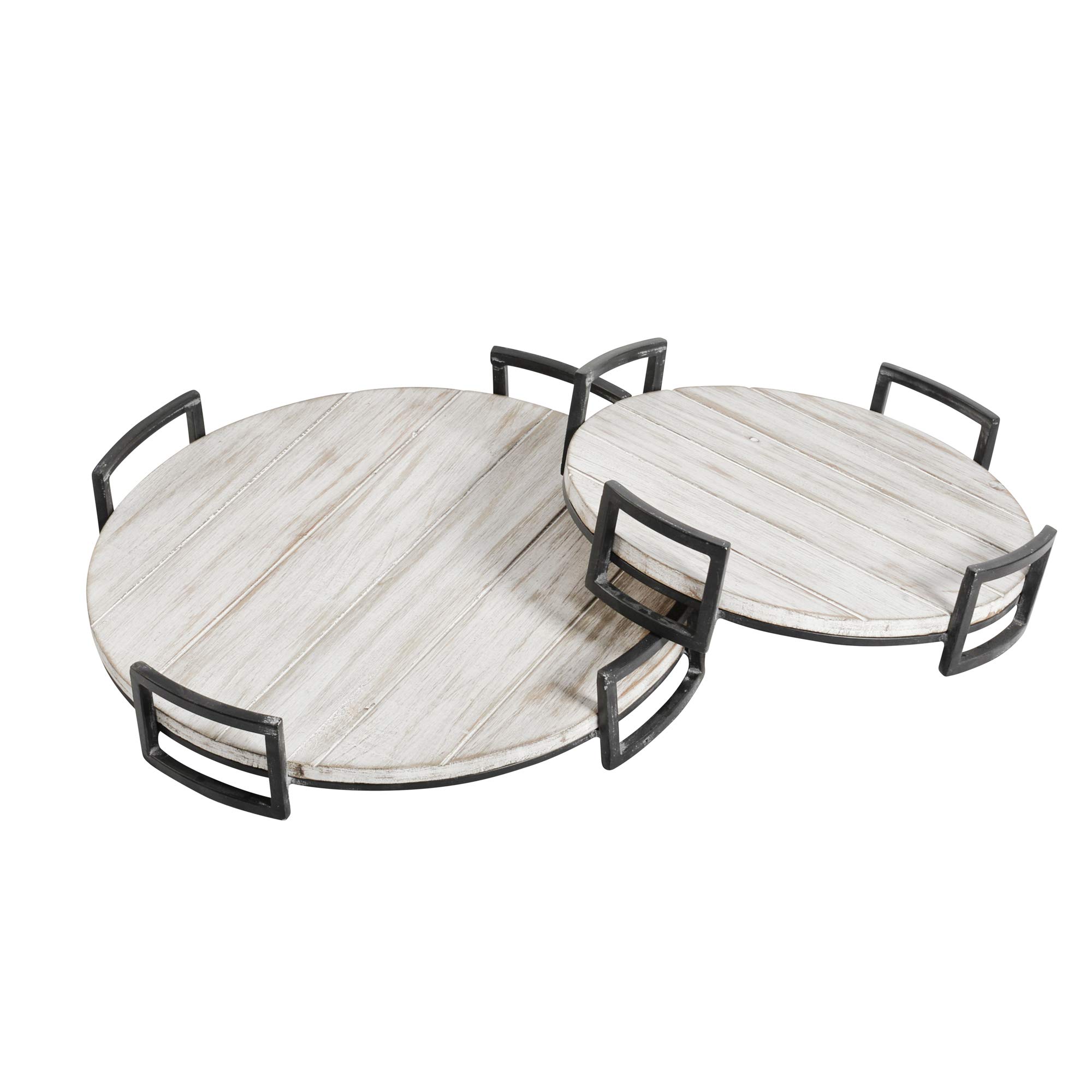 Sagebrook Home Set of 2 Round Wooden Trays in Gray - Perfect for Serving, Decor, and Coffee Table Organization