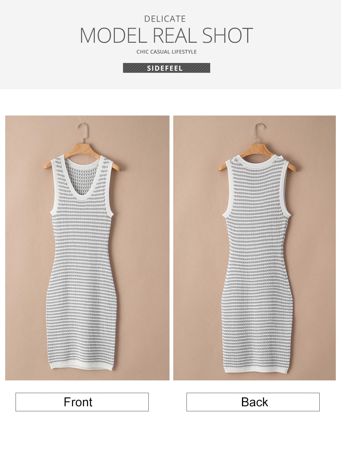 Sidefeel Women's Summer Bodycon Sundress - Sleeveless Striped Ribbed Knit Midi Dress for Club, Night Out, Beach & Casual Wear