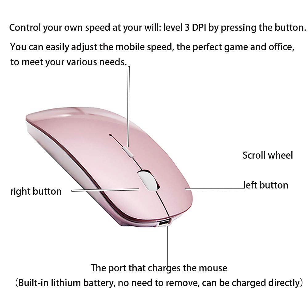 Wireless Bluetooth Mouse for Laptop, MacBook, iPad, PC - Compatible with MacBook Air, MacBook Pro, Windows, Chromebook - Ergonomic Portable Design (Rose Gold) - Perfect for Office, Travel & Home Use