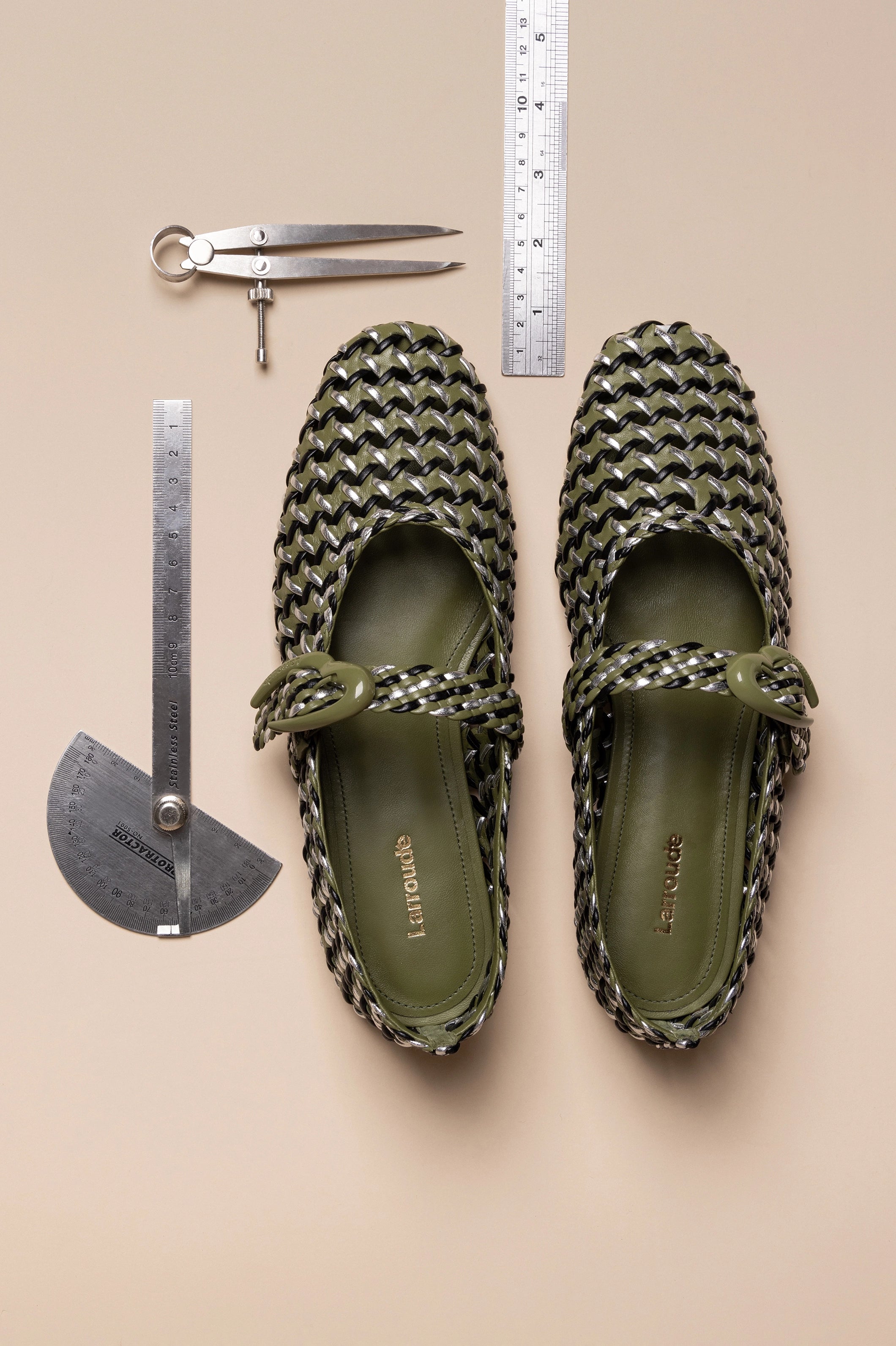 Verona Macrame Ballet Flat Shoes for Women - Comfortable Leather Loafers in Seaweed, Black & Silver Metallic | Perfect for Casual Wear, Office & Travel