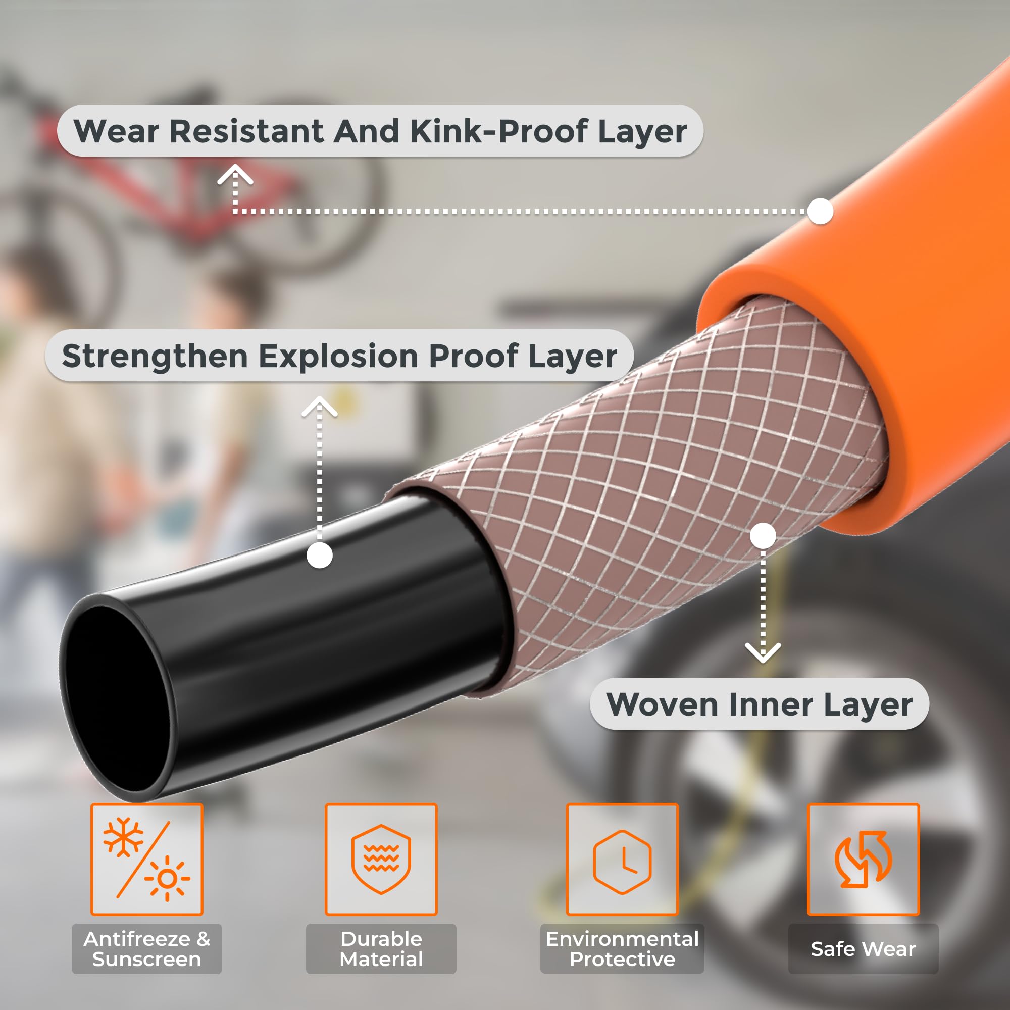 25ft Heavy Duty Rubber Air Hose with Retractable Steel Reel - 3/8 in. x 25 FT Hybrid Pneumatic Hose, Auto Rewind 300PSI Wall Mount for Garage, Workshop & Industrial Use