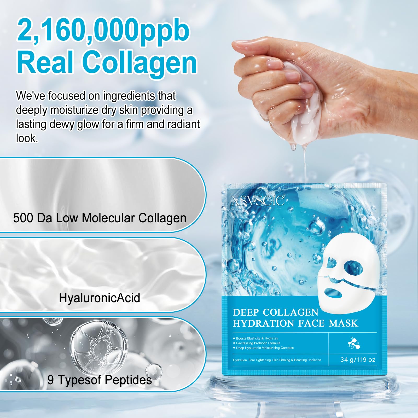 Bio Collagen Face Mask - Deep Hydration & Anti-Wrinkle Overnight Treatment for Moisturizing, Firming & Brightening Skin | Enhance Skin Vitality | Perfect for Nighttime Skincare Routine & Spa Days