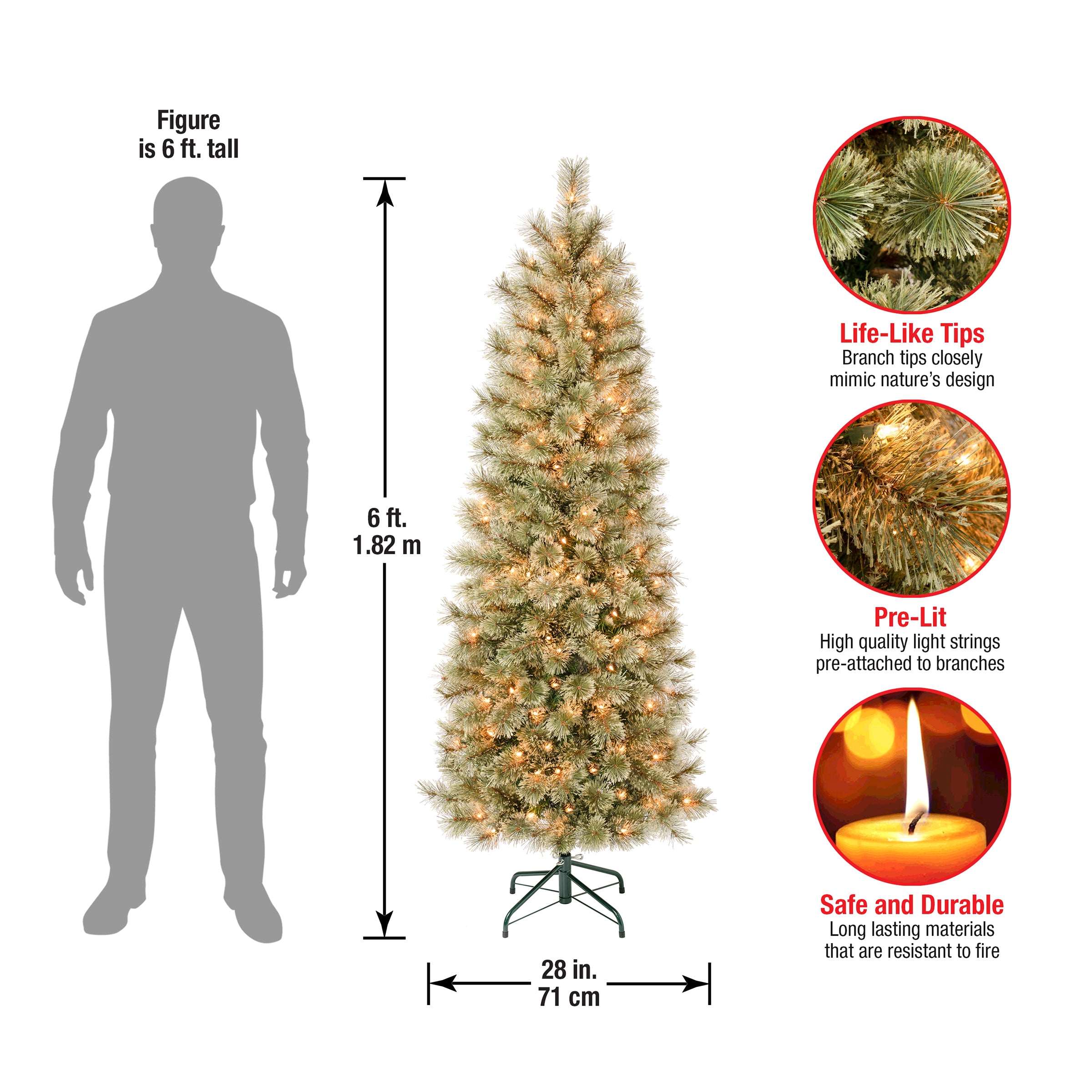 6 ft. Pre-Lit Arcadia Pine Cashmere Slim Artificial Christmas Tree with Clear Lights - Perfect for Small Spaces, Apartments & Cozy Holiday Decor