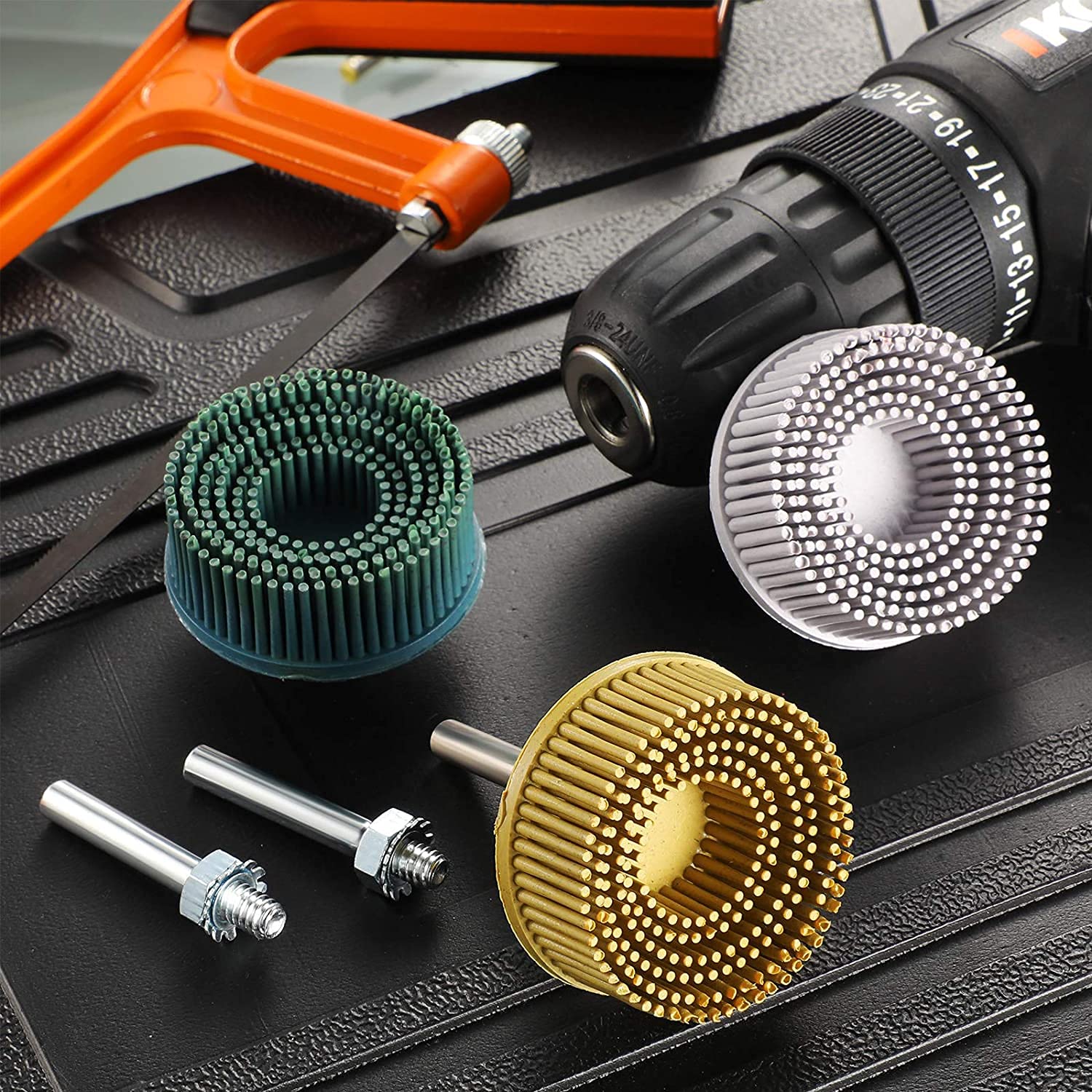 2 PCS 2-Inch Yellow Bristle Disc with 1/4-Inch Shank Attachment - 80 Grit Rubber Abrasive Brush for Angle Grinder - Coating Removal Disc - Perfect for Rust Removal, Paint Stripping & Surface Preparation on Metal, Wood & Concrete