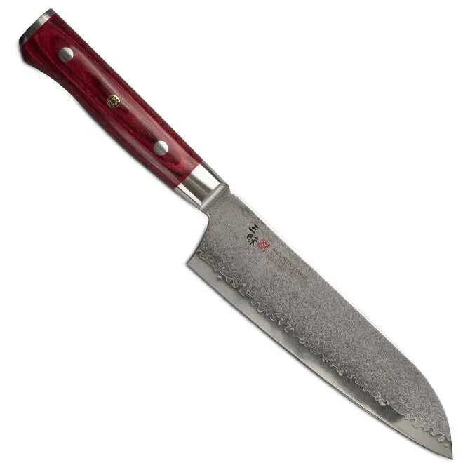 Premium Zanmai Damascus Flame 7 Inch Santoku Knife (180mm) - High Carbon Stainless Steel Japanese Kitchen Knife for Professional Chefs & Home Cooking - Perfect for Slicing, Dicing & Chopping Vegetables, Meat & Fish