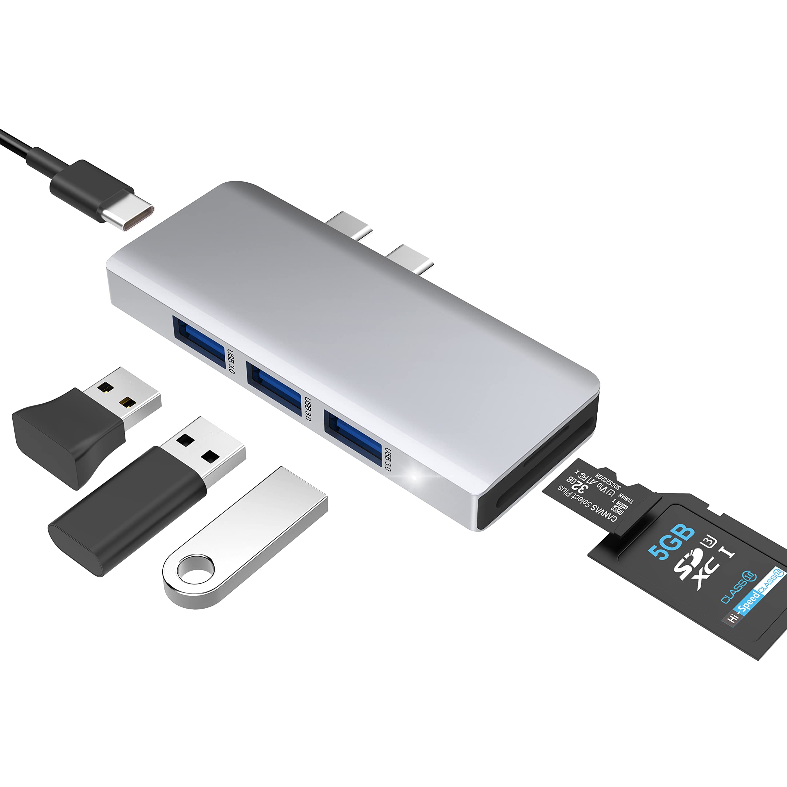 6-in-1 USB C Hub Multiport Adapter for MacBook Pro/Air - 87W PD Charging, 3 USB 3.0 Ports, SD/TF Card Reader - Perfect for Work, Travel & Home Office Accessories