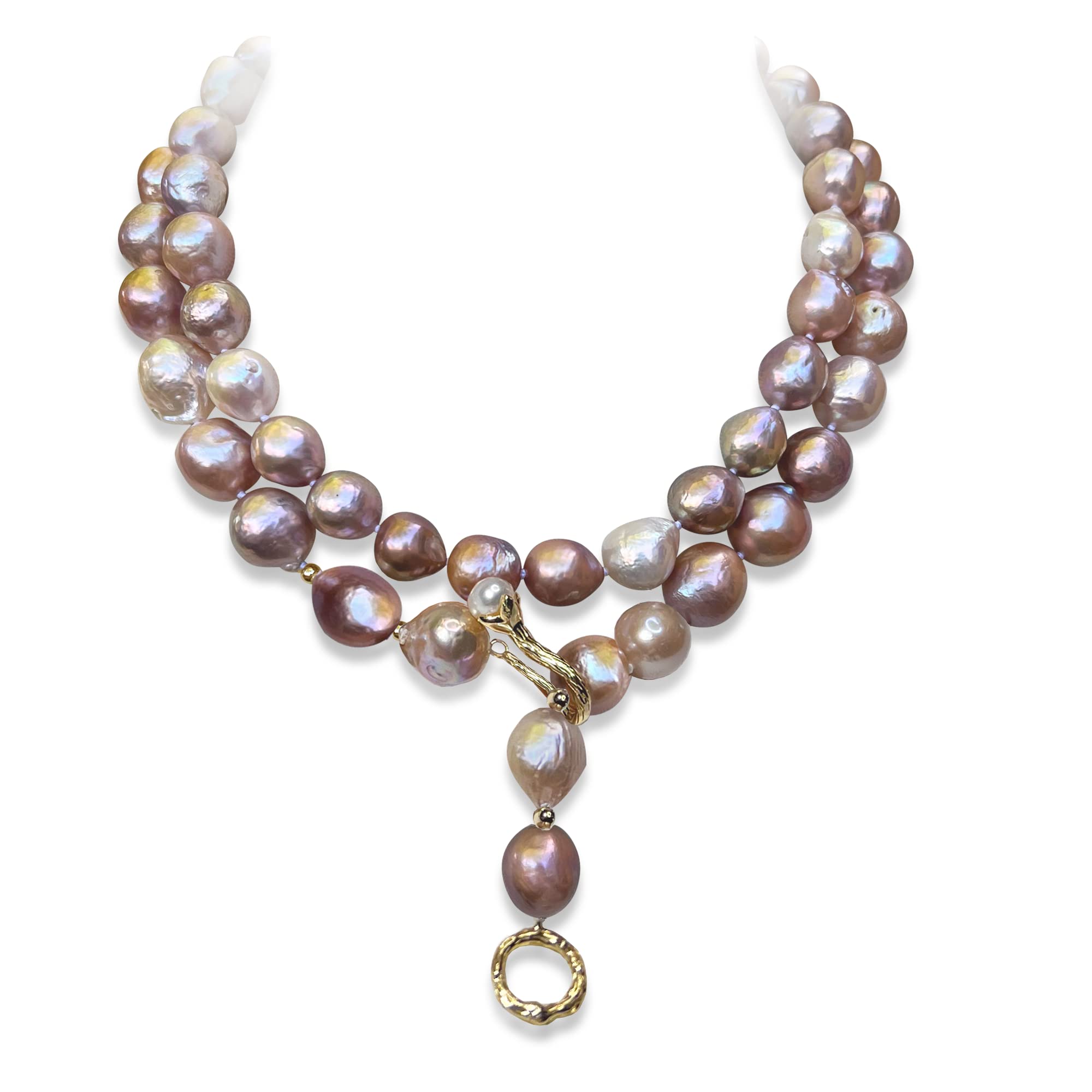 Elegant Metallic Baroque Pearls Long Necklace - 45
