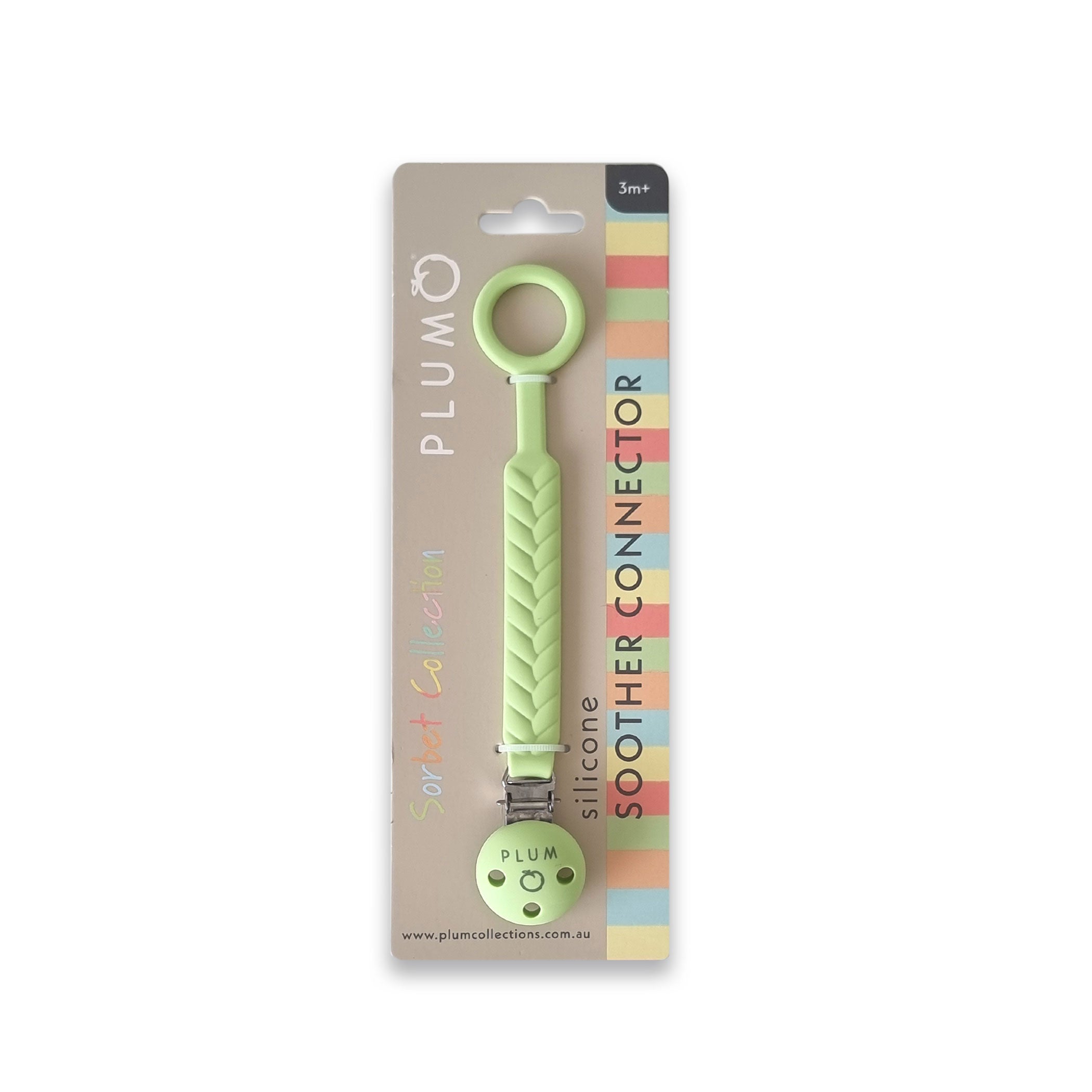 PLUM Sorbet Silicone Pacifier Clip Holder for Baby - Secure Soother Connector with Kiwi Design - Perfect for Strollers, Car Seats & Diaper Bags