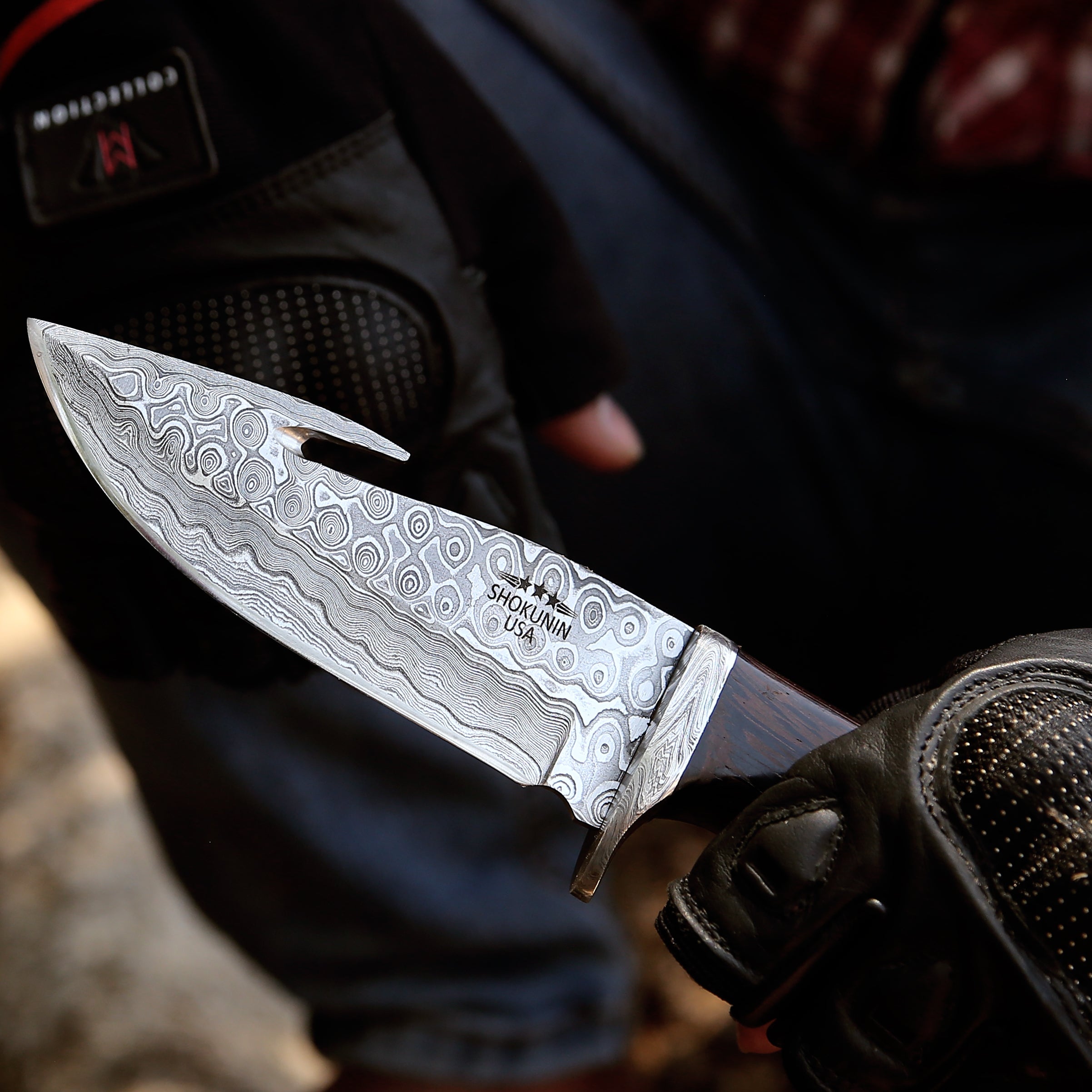 Premium Damascus Steel Hunting Knife with Gut Hook - Exotic Wenge Wood Handle - Ideal for Outdoor Adventures, Camping & Survival Gear