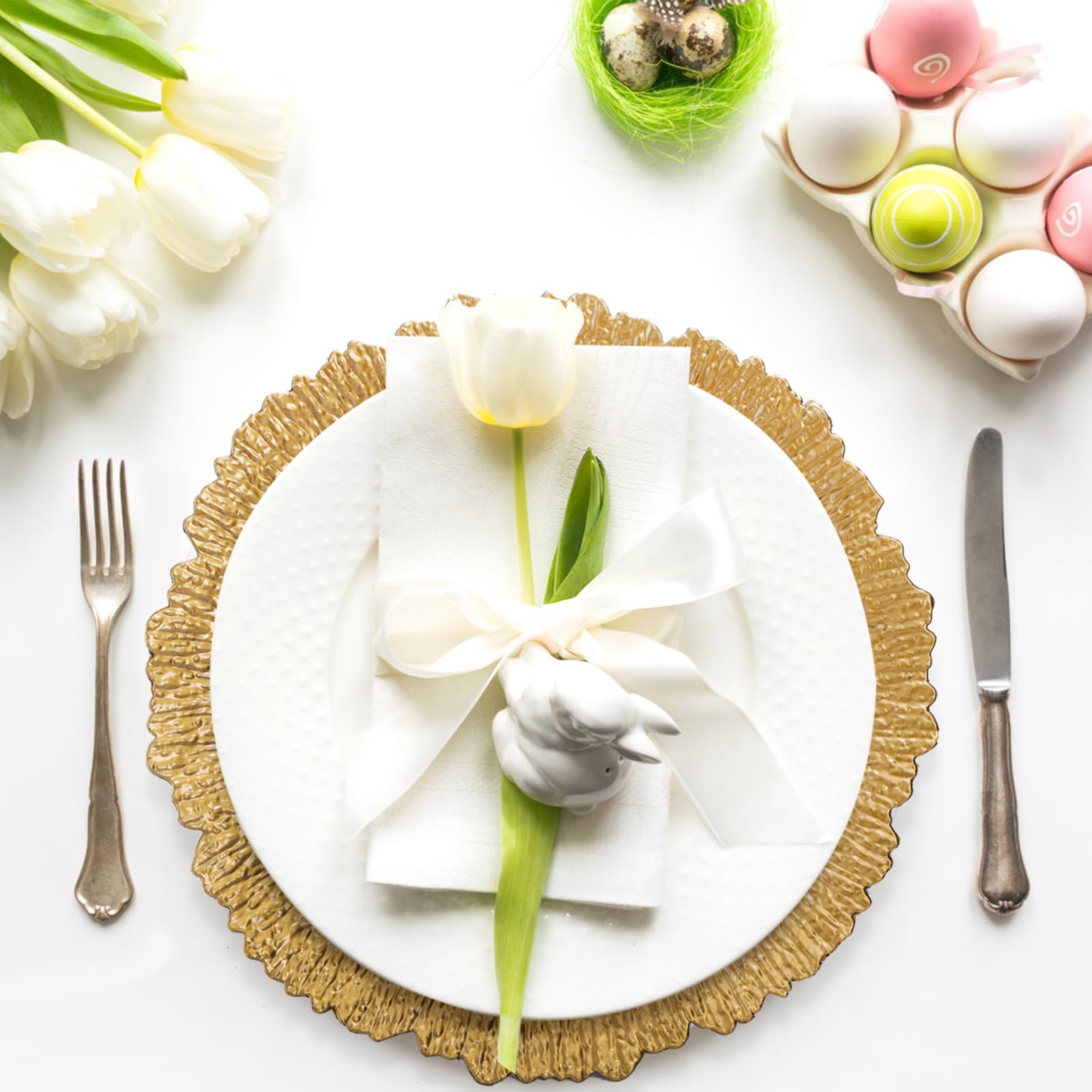 Coloch Set of 12 Gold Plastic Charger Plates - 13 Inch Round Shiny Reusable Dinner Plates for Wedding, Party & Restaurant Decor - Elegant Table Setting for Catering, Home Dining & Special Events